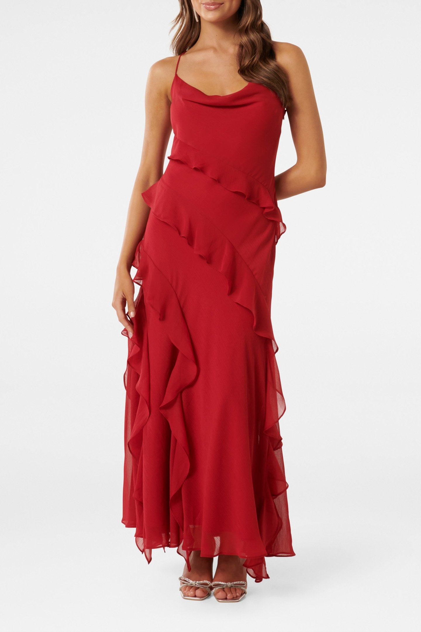 PETA PETITE RUFFLE GOWN RIO RED 1