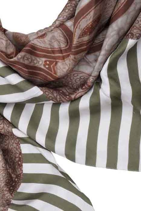 SILK SCARF ST. TROPEZ GREEN AFRICA GREEN, BROWN, TAUPE 1