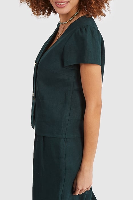 IMPERIAL GREEN LINEN BUTTONED WRAP TOP 5