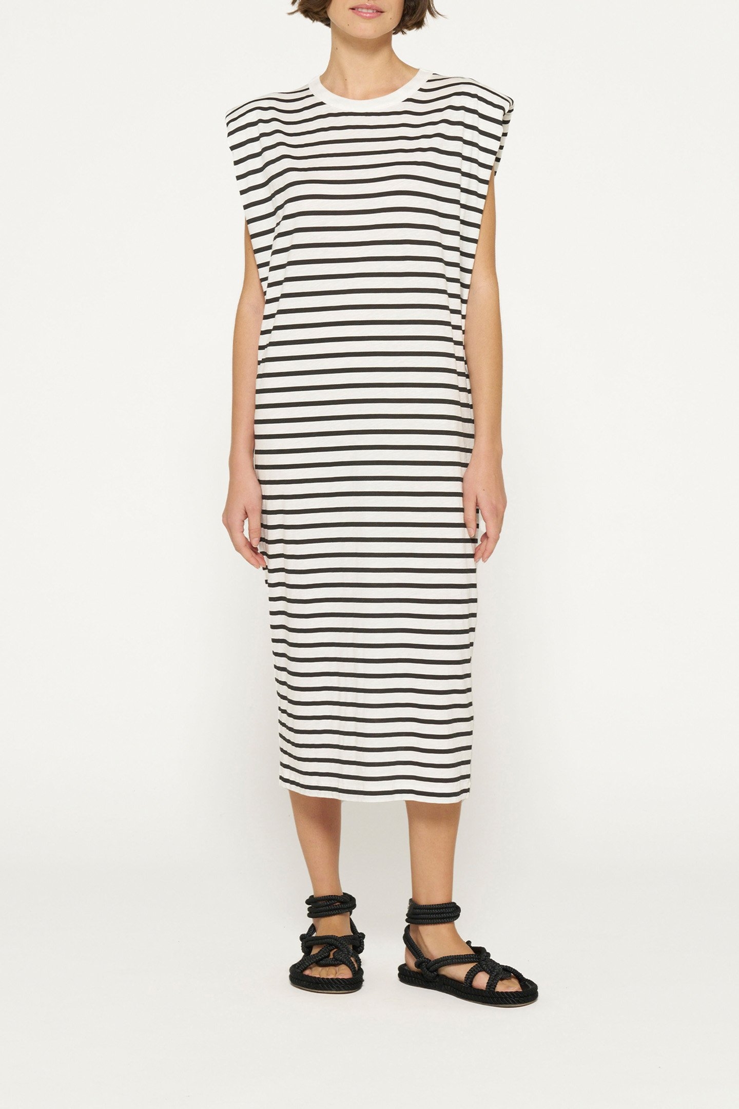 PADDED TEE DRESS STRIPES ECRU/BLACK 1
