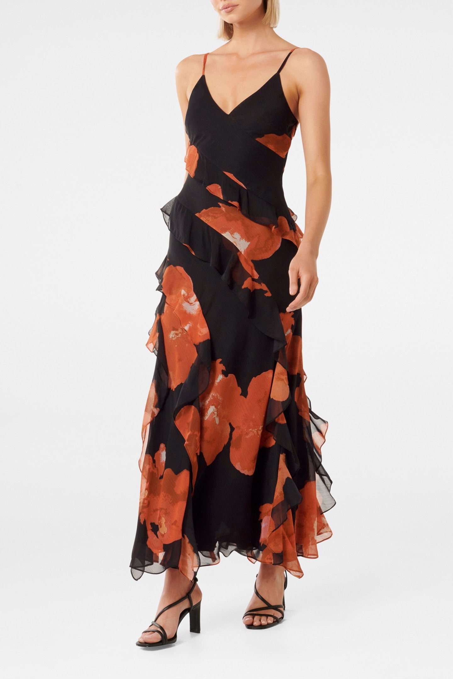 POPPY RUFFLE GOWN RED AMERY FLORAL 1