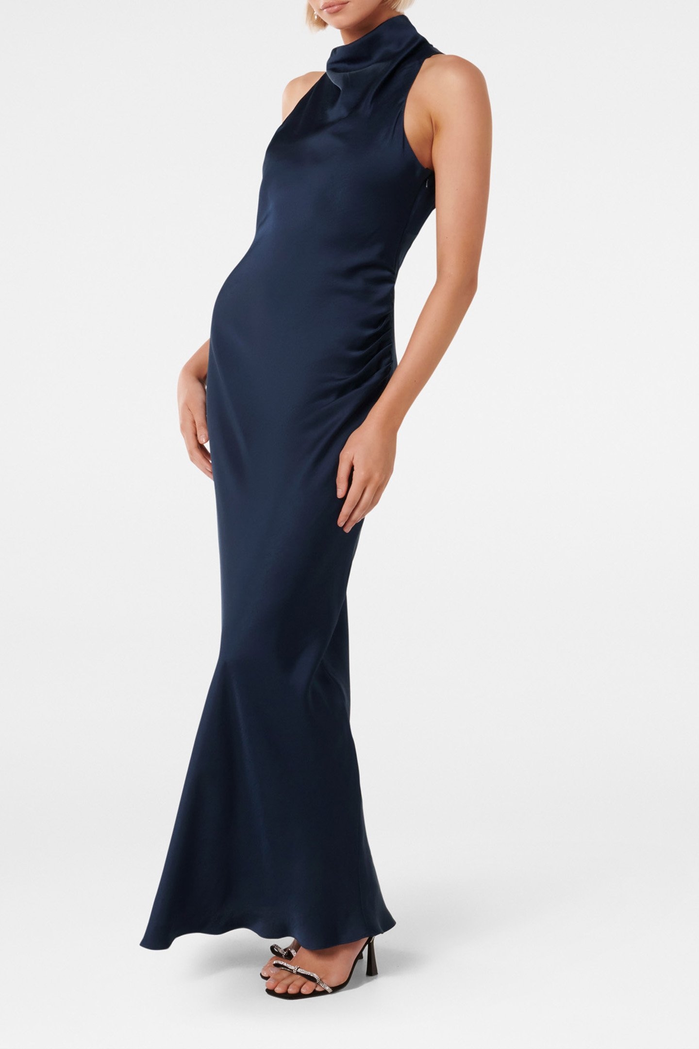 MICHELLE OPEN BACK SATIN MAXI DRESS NAVY 4