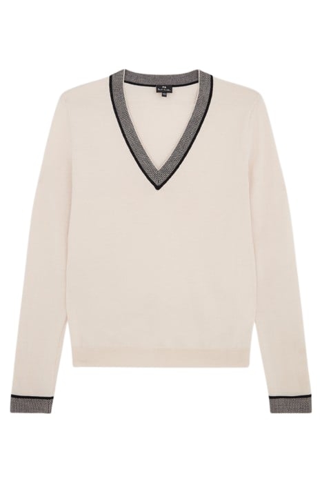 WOMENS KNITTED SWEATER V NECK OFF WHITE 1