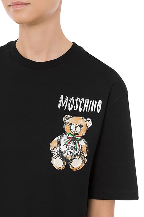 CROPPED T-SHIRT IN DRAWN TEDDY BEAR ORGANIC JERSEY BLACK 4