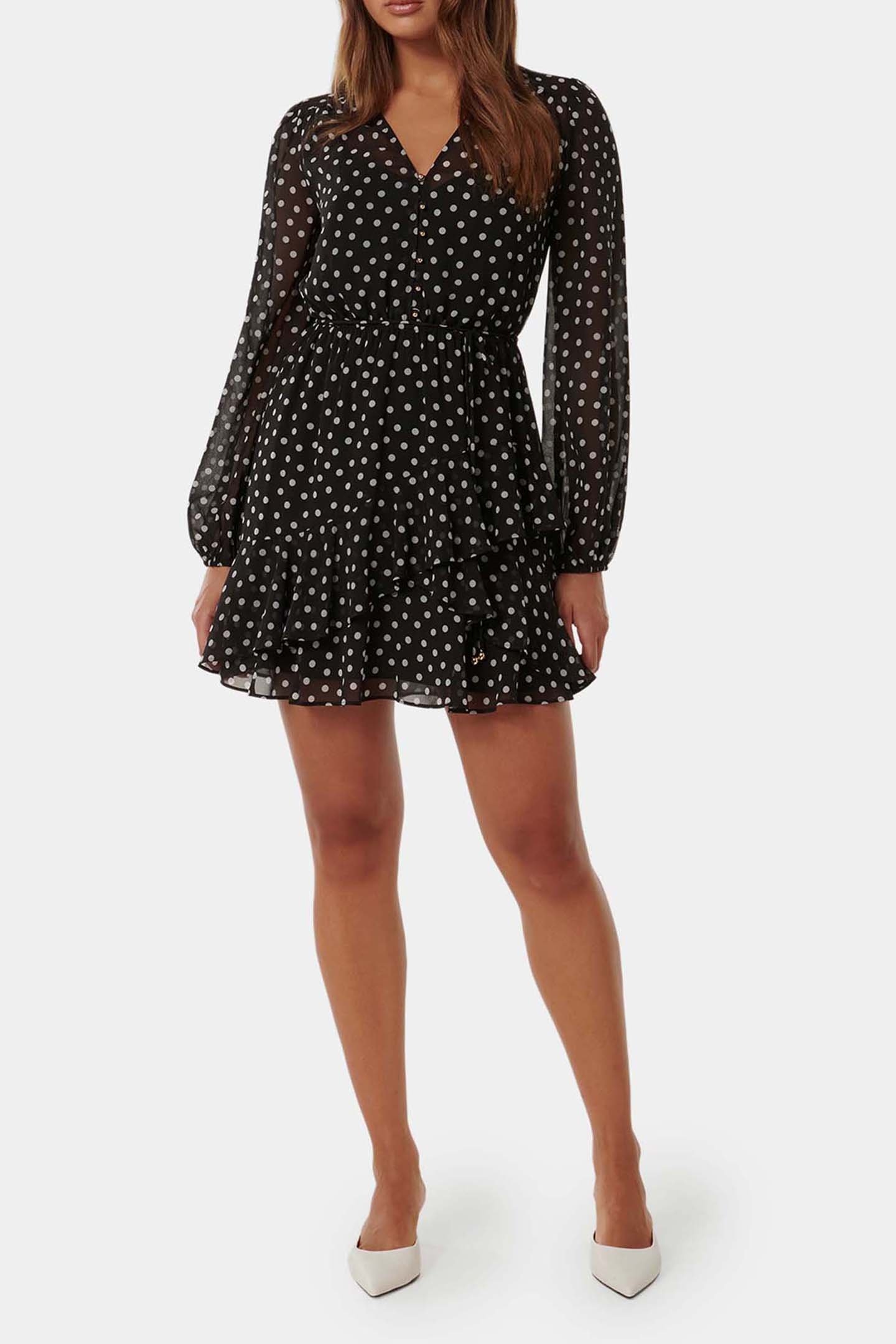 ESRA BUTTON FRONT MINI DRESS BLACK SAVONA SPOT 3