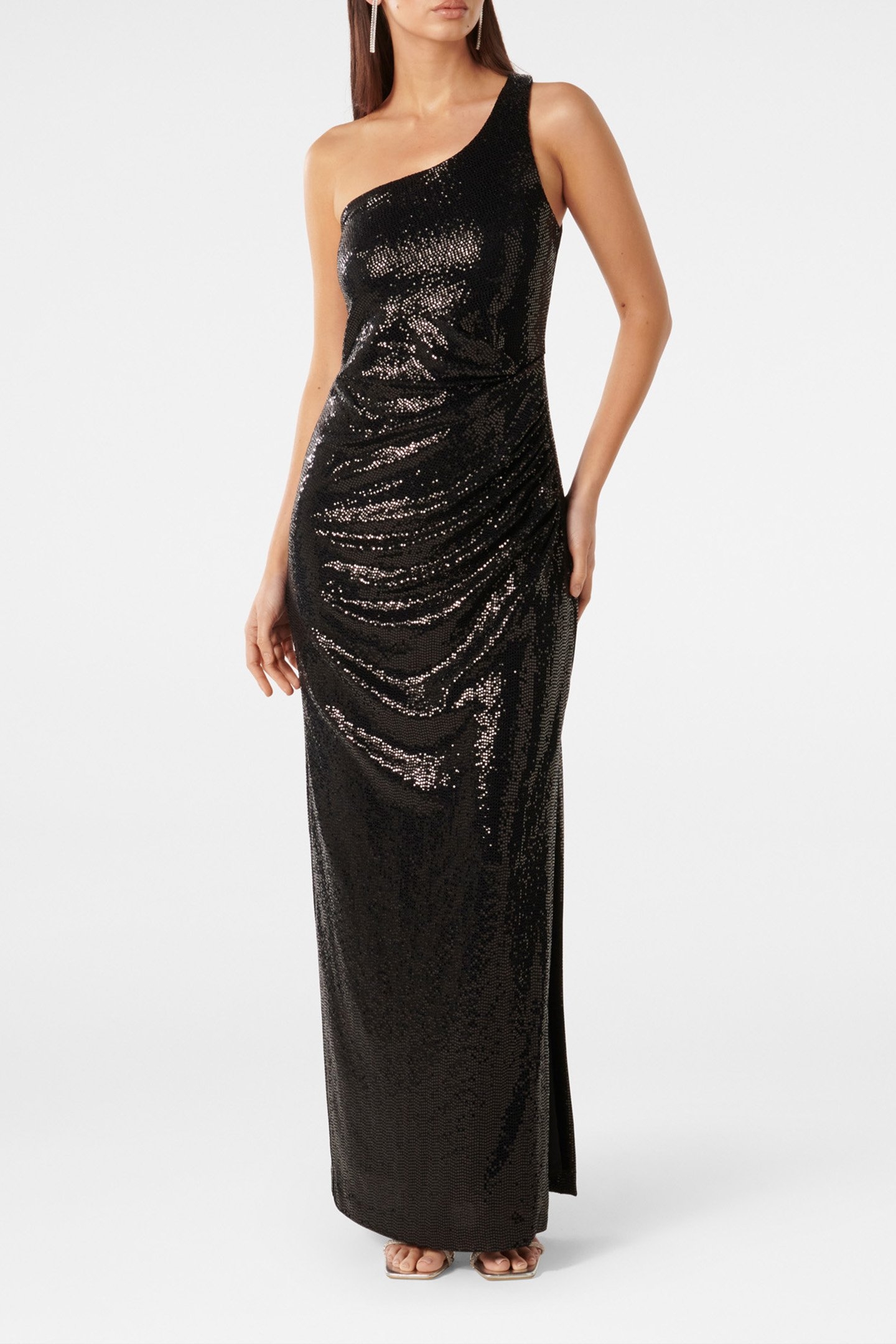 LUCIUS ASYMMETRICAL SEQUIN MAXI DRESS BLACK 1
