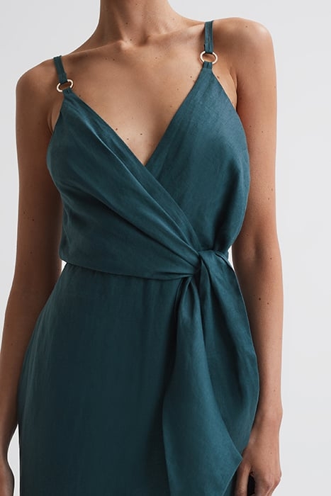 ELSIE-LINEN TIE SIDE MIDI DARK TEAL 4