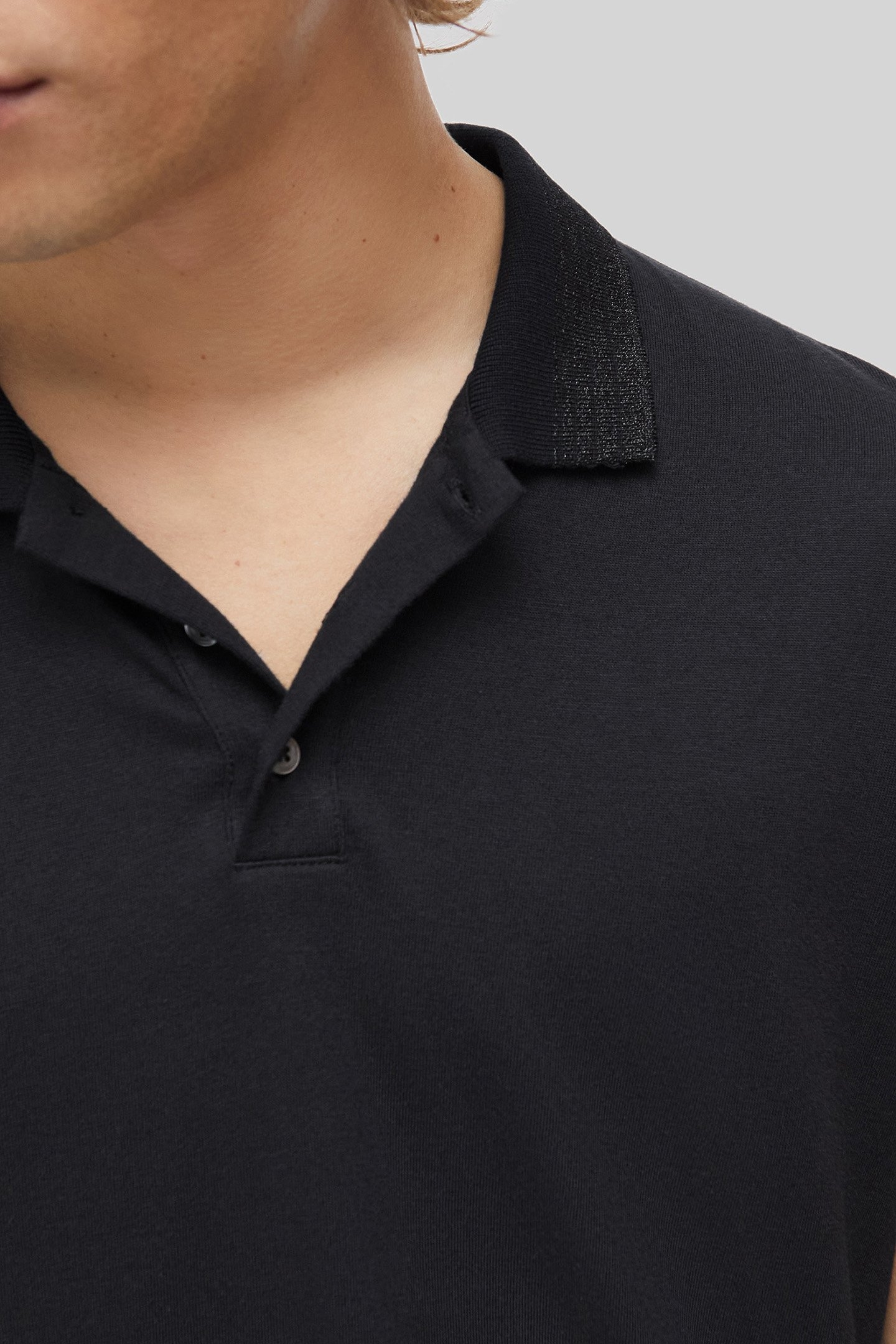 PURE EDITION–BLACK MODAL POLO SHIRT, STRIPED COLLAR 6