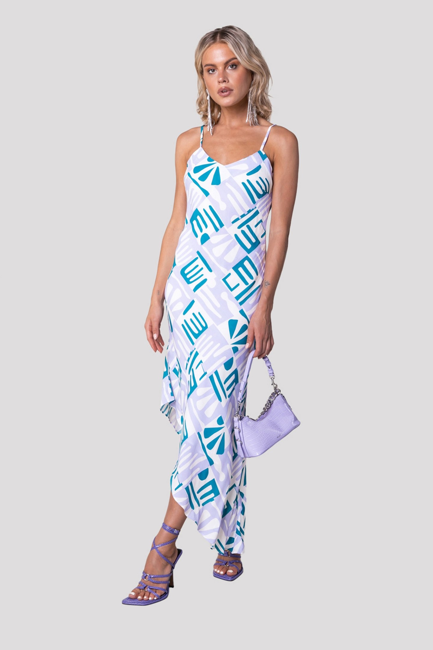 ALINA ABSTRACT TILES ASYMMETRIC DRESS SL PASTEL LILAC 1