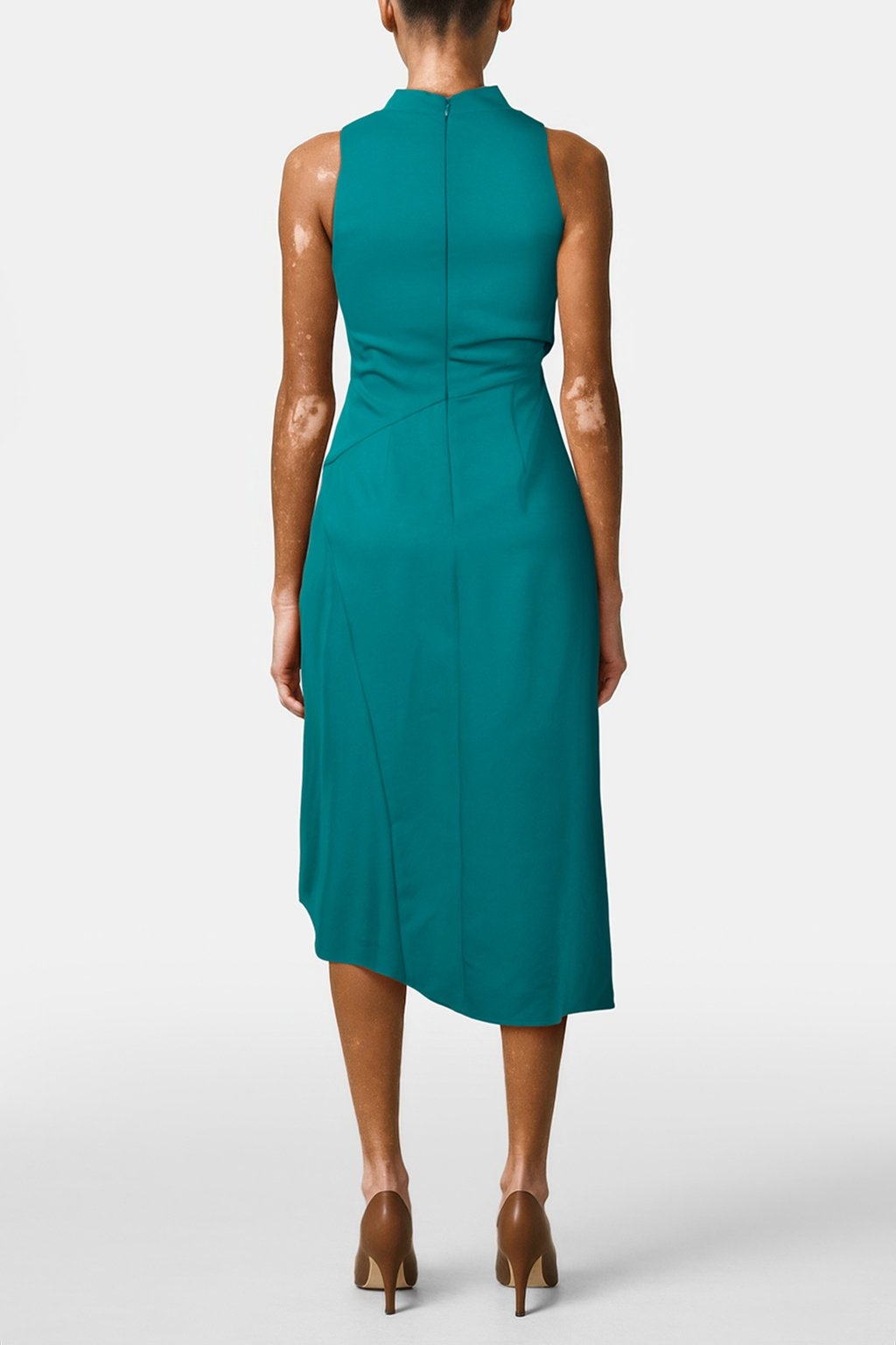 HIGH NECK DRAPED MIDI DRESS GREEN 2