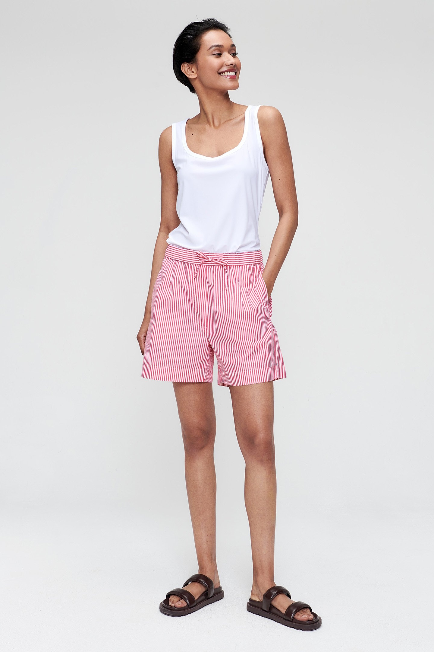 STRIPED COTTON SHORTS FIERY RED 2