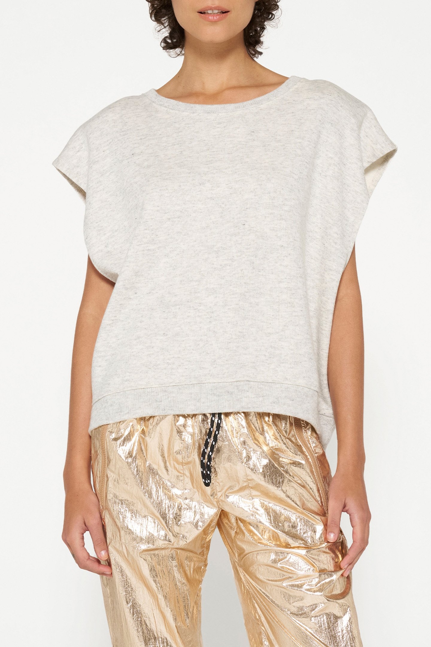 PADDED SHOULDER KNIT TOP WHITE GREY MELEE 6