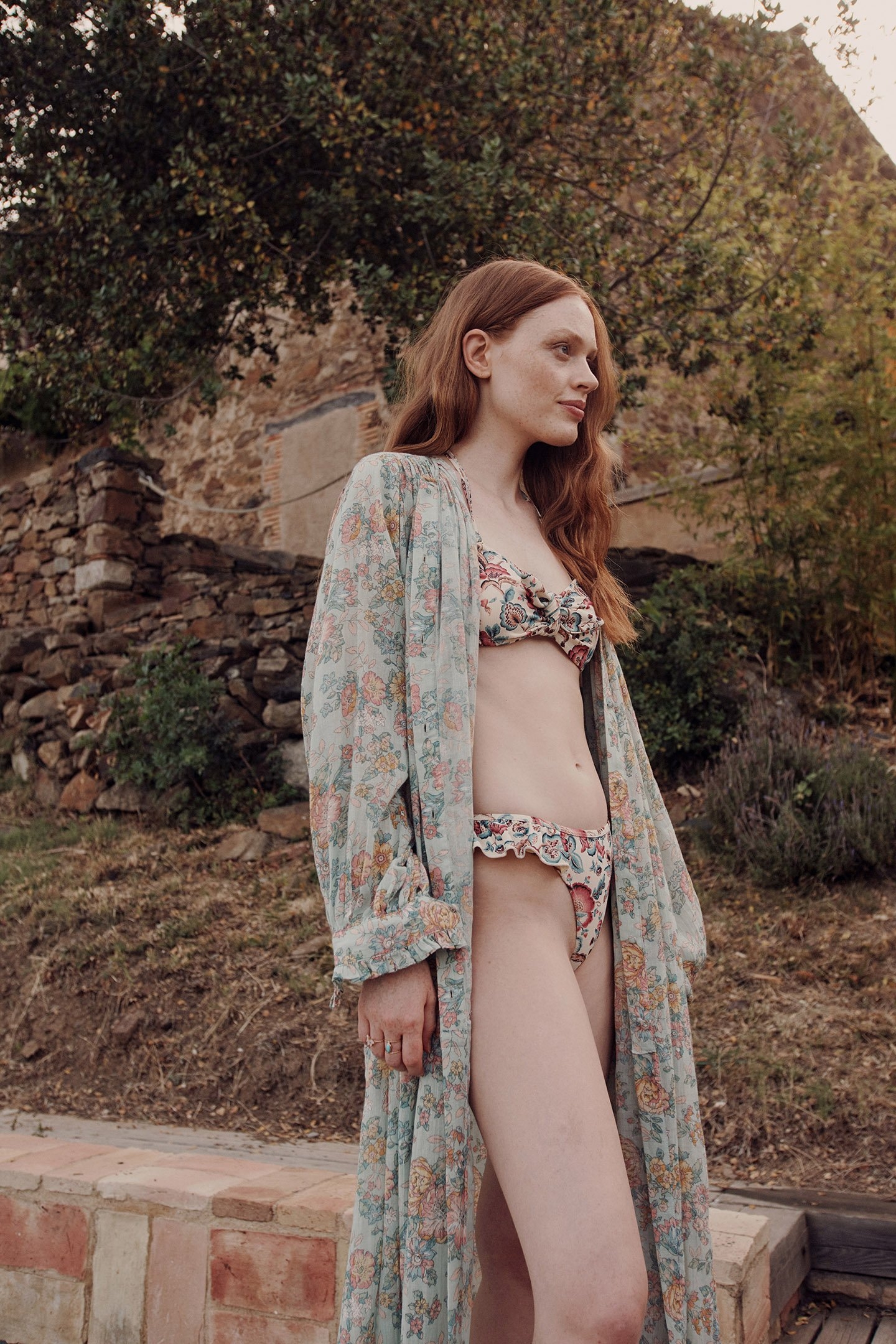 BIKINI TOP WALNUT CREAM INDIAN FLOWERS 2