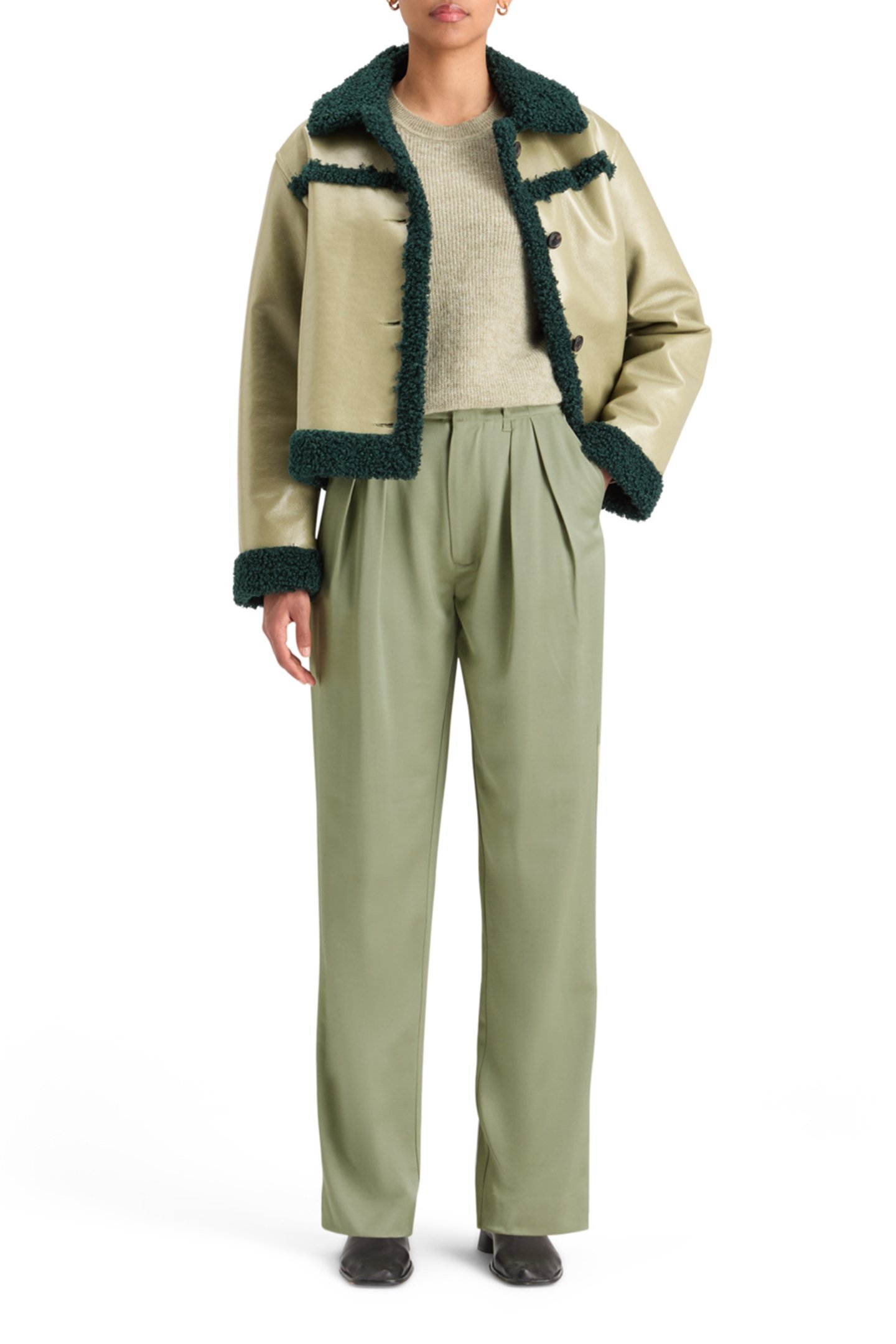 FAYE SATIN HIGH RISE RELAXED TAPERED LEG WASHED SAGE 6