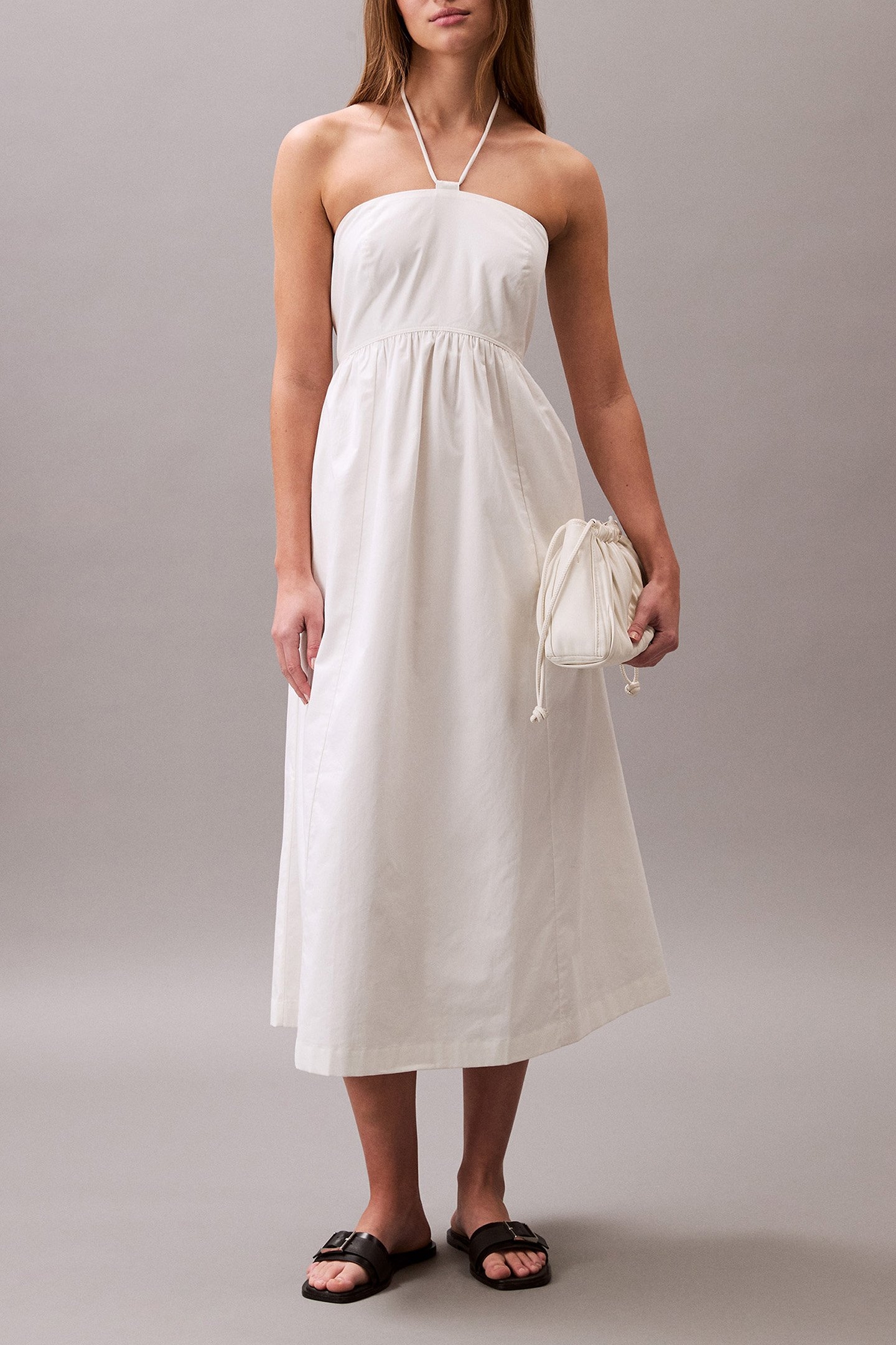 COTTON TWILL HALTER DRESS BLANC DE BLANC 1
