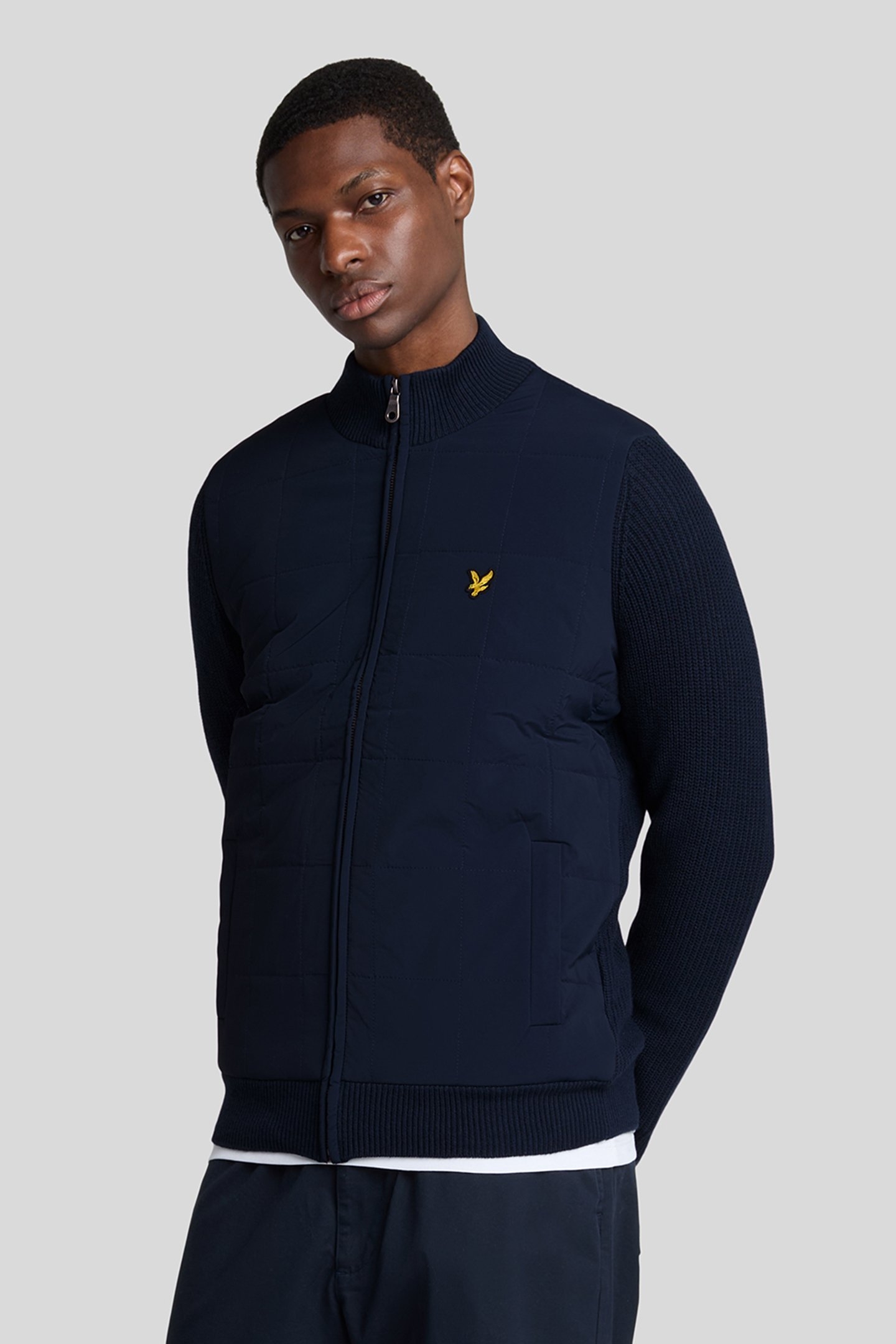 HYBRID TEXTURED ZIP THROUGH CARDIGAN MUDDY NAVY 1