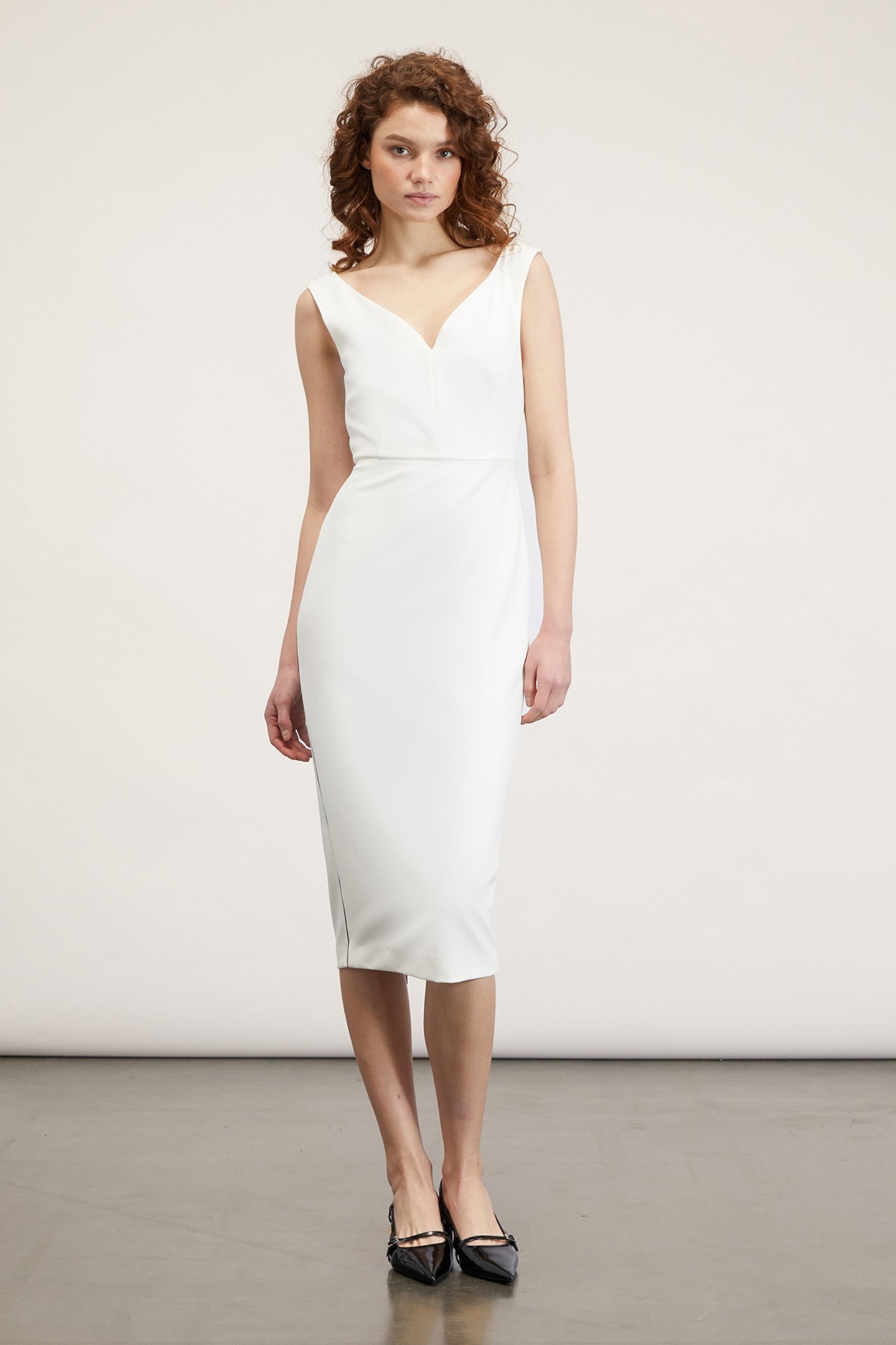 ELEGANT SHEATH DRESS WITH CONTRASTING ZIP WHITE 1