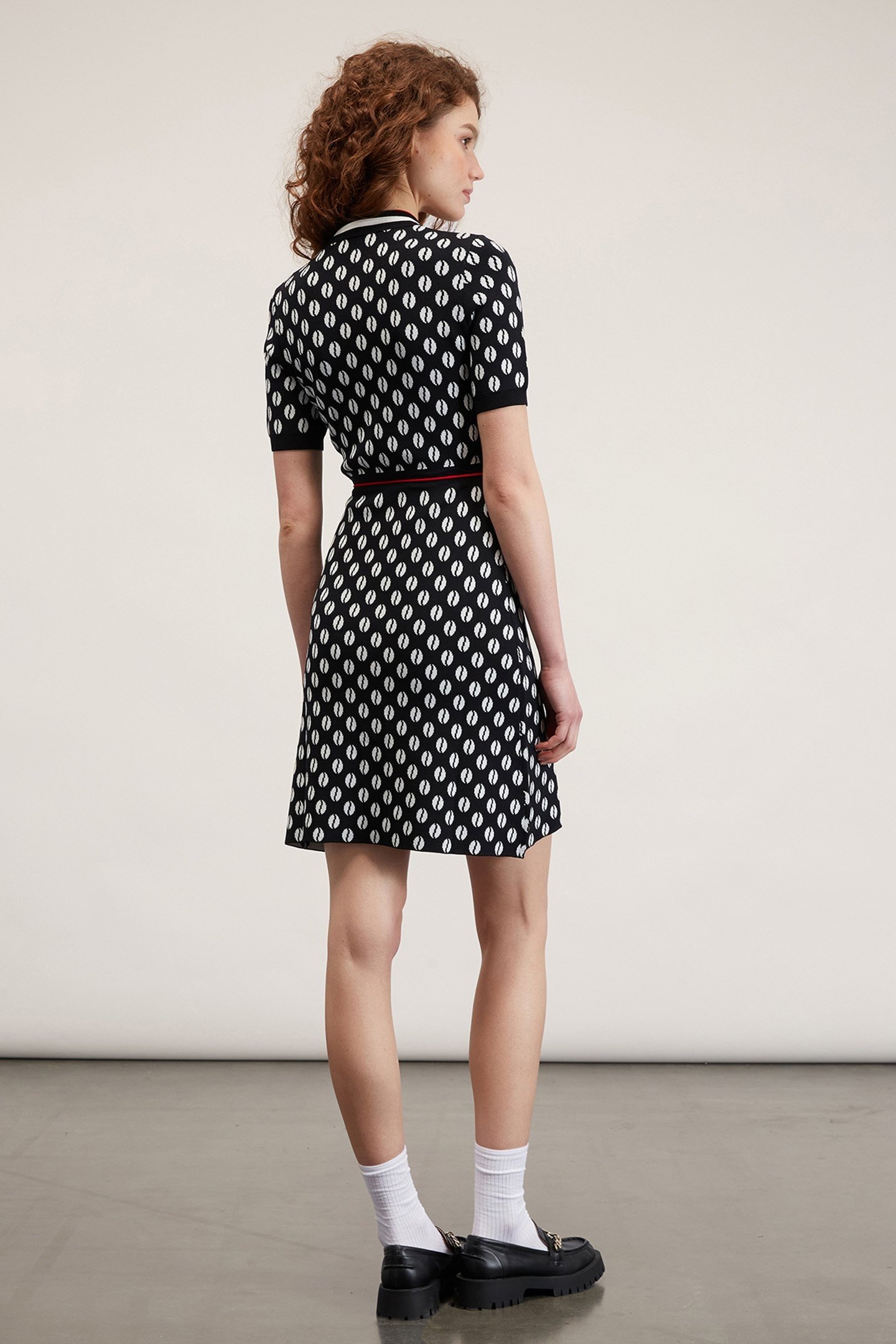 SHORT JACQUARD KNIT POLO DRESS BLACK 2