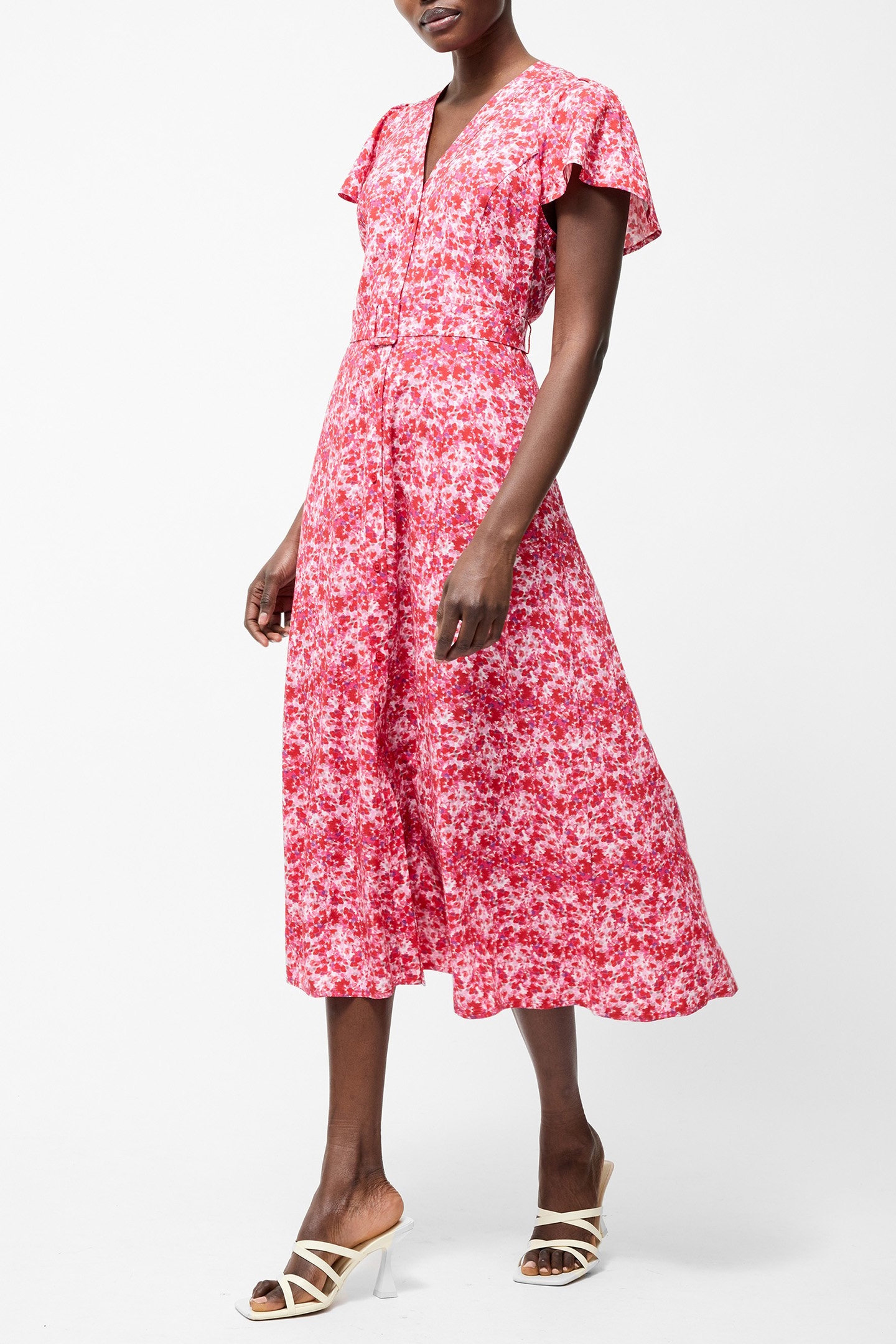 CASS BELTED MIDI DRESS RED MULTI 3