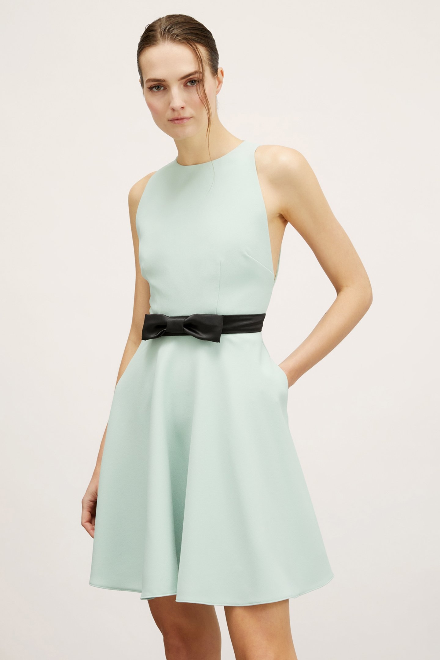 MINI DRESS WITH A BOW AT THE WAIST GREEN 1