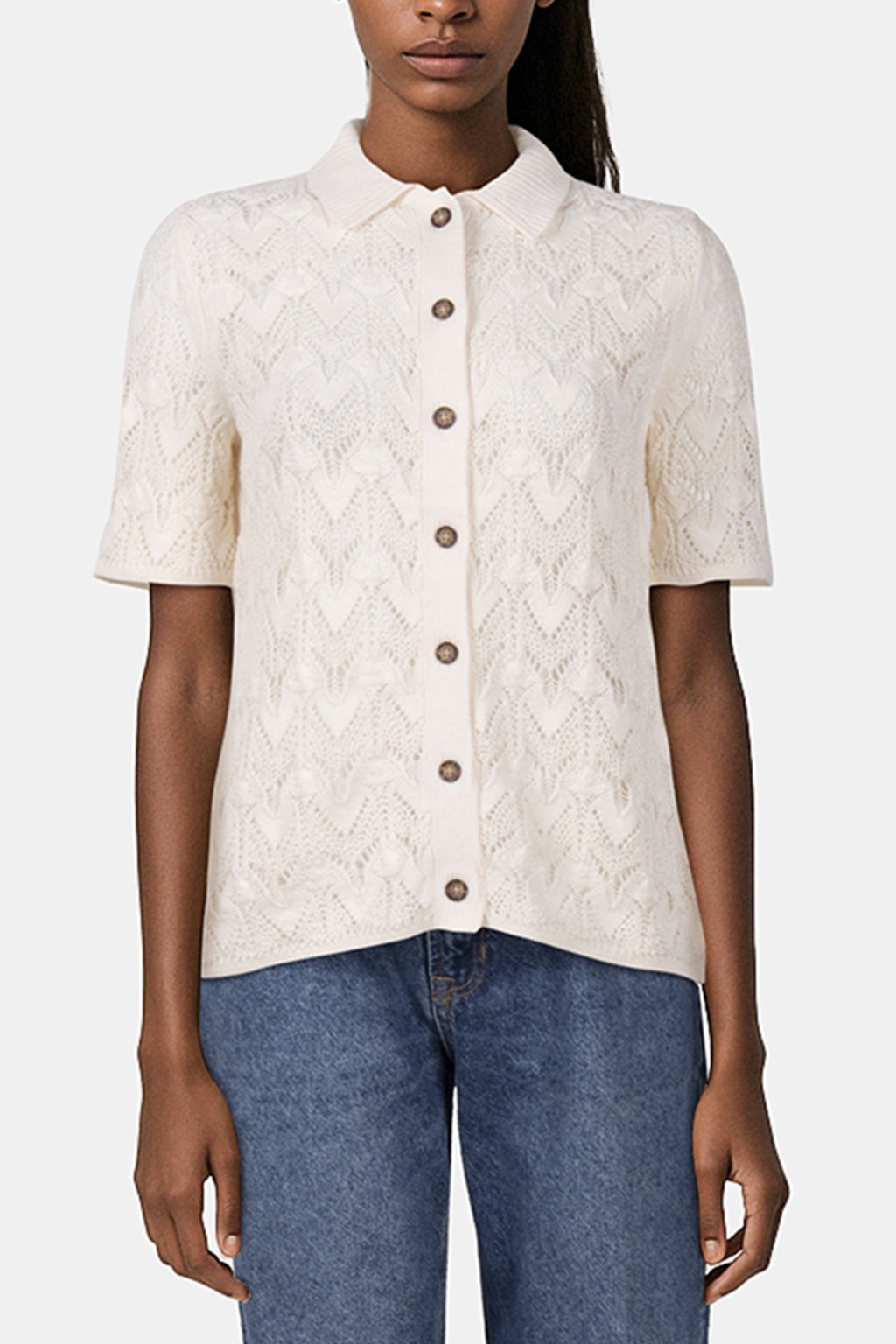 CROCHET KNIT POLO IVORY 1