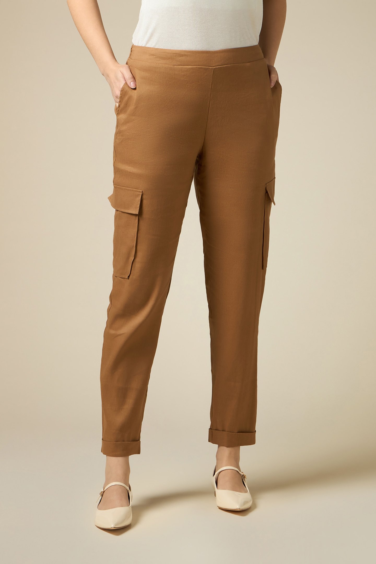 LINEN-BLEND CARGO TROUSERS NATURAL 1