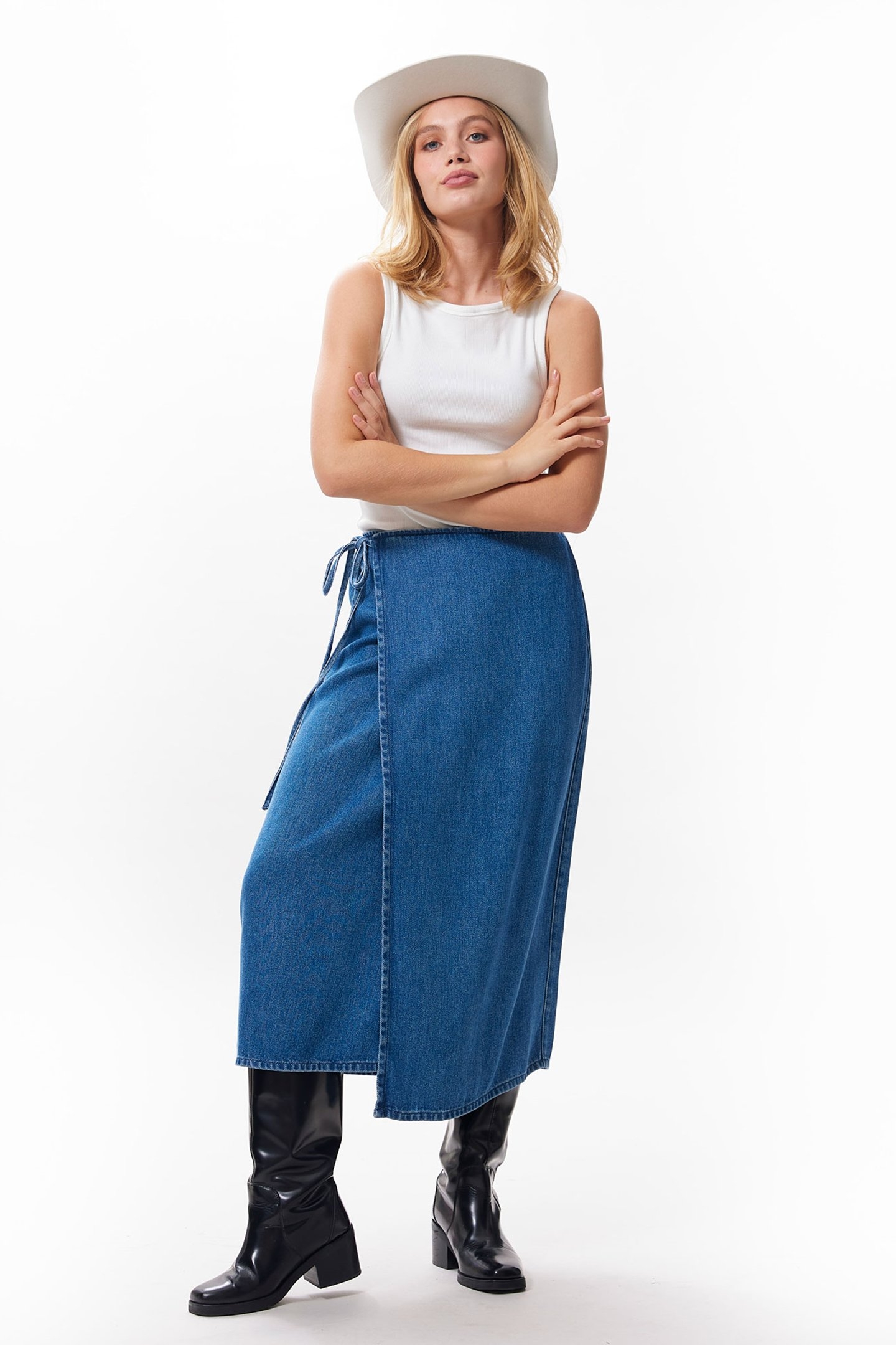 DENIM WRAP SKIRT MEDIUM BLUE 1