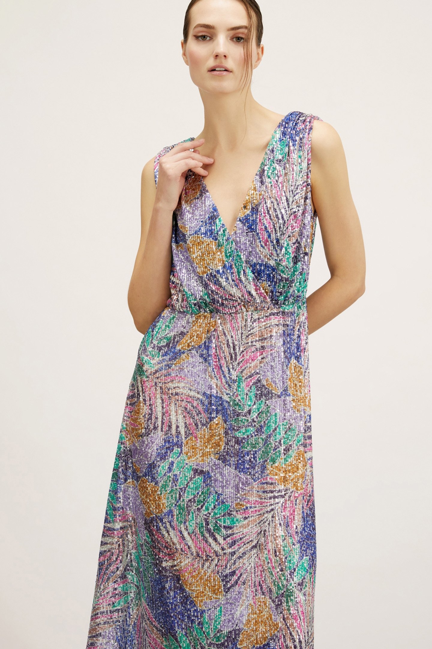 LONG JUNGLE EMBROIDERED DRESS BLUE 5