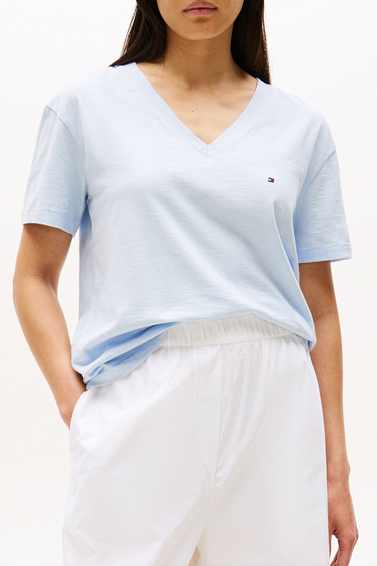 SLUB V-NECK TEE RELAXED FIT BREEZY BLUE 1