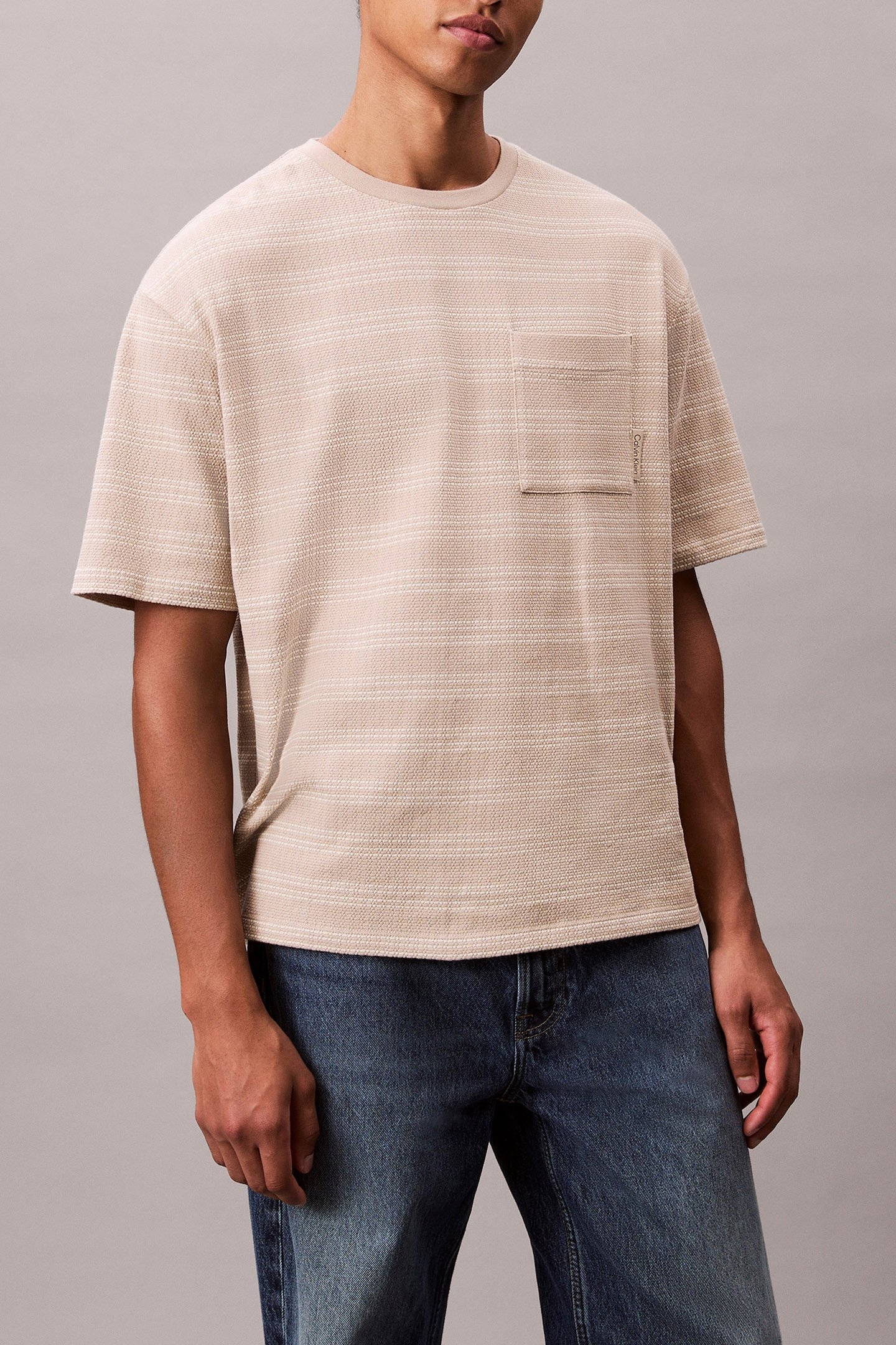 SS STRIPE JACQUARD T-SHIRT PLAZA TAUPE 1