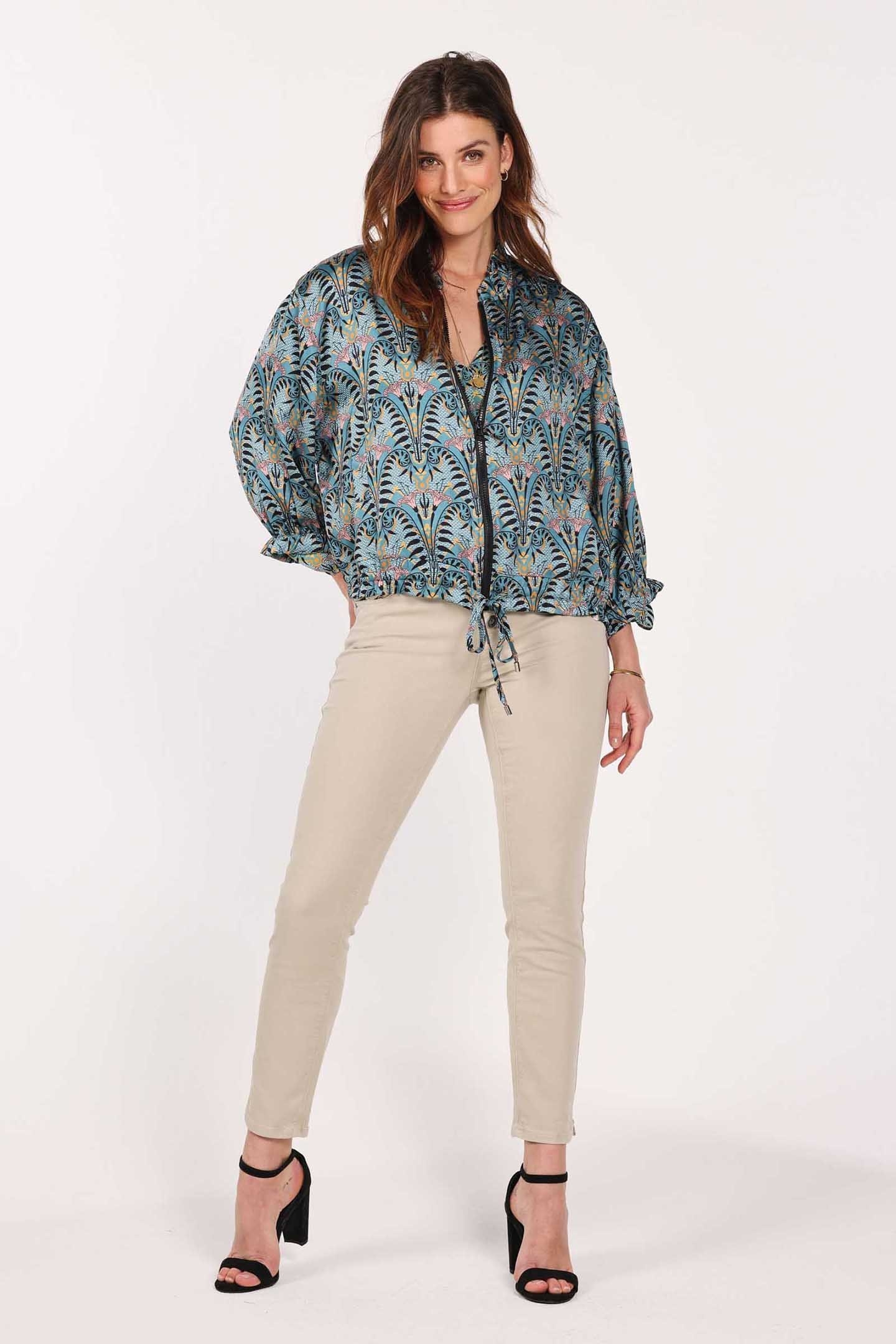 ZIP BLOUSE SEVILLA AQUA SEA WITH FOUNTAIN PRINT 2