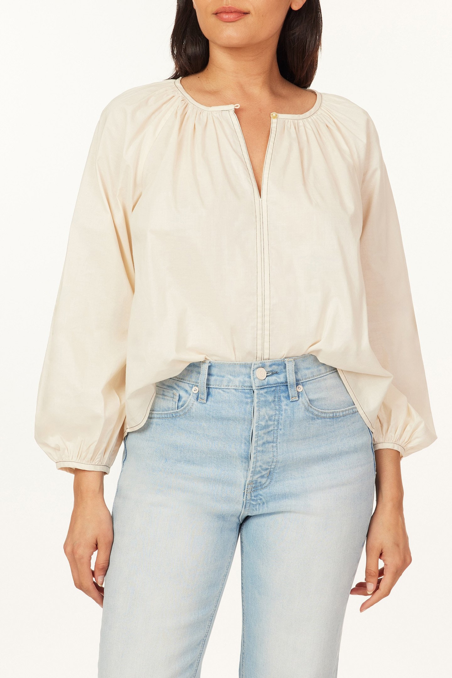 LONG SLEEVE WOVEN TOP WHITE CAP GREY 1