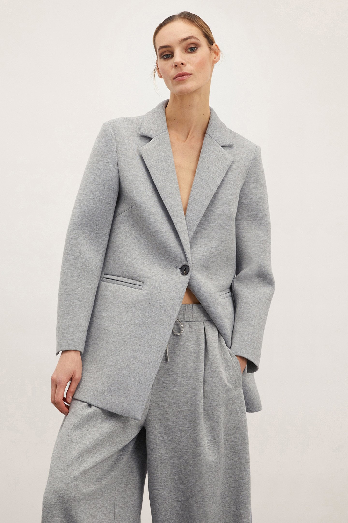 OVERSIZED NEOPRENE EFFECT BLAZER JACKET GREY 1