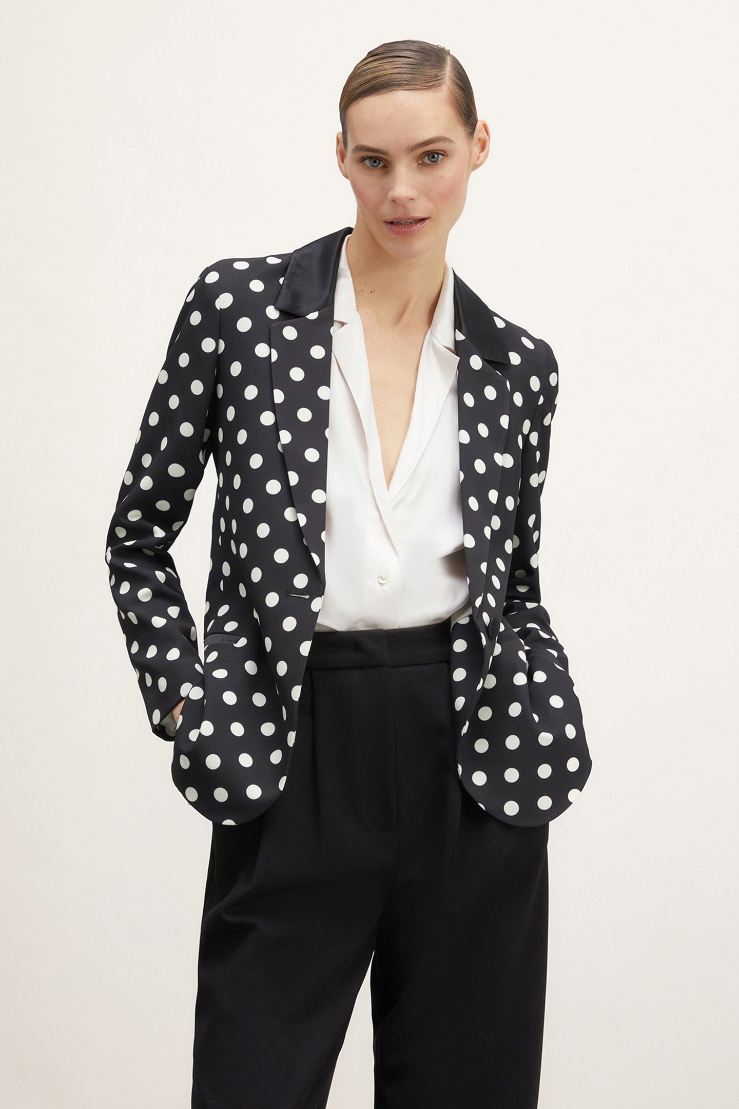 POLKA DOT-PATTERNED SINGLE-BREASTED BLAZER BLACK 1