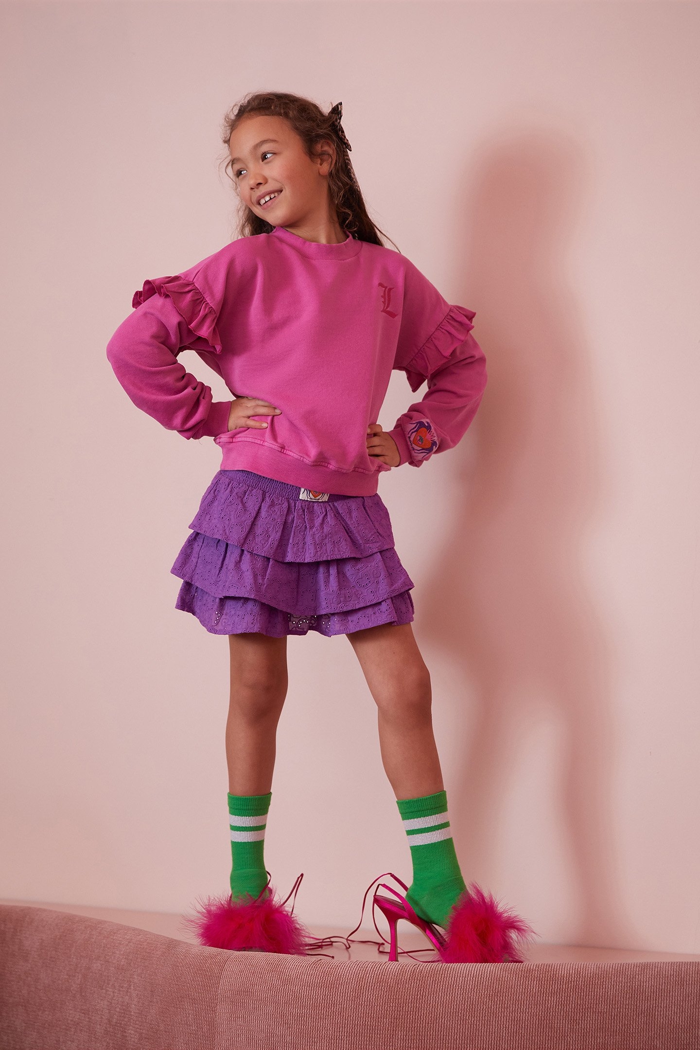 GIRLS GAM-SBLIZZY RUFFLE SWEAT PINK 7