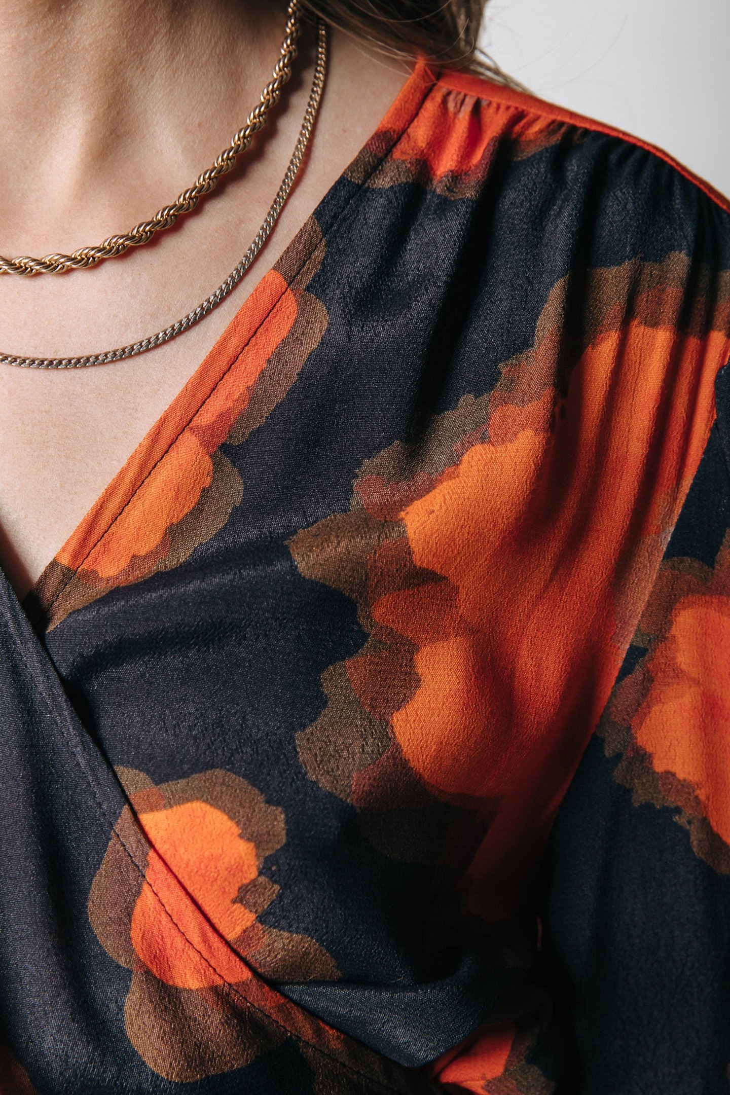 LOLA PAINTED FLOWER LONGSLEEVE MAXI WRAP DRESS MANDARIN ORAN 3