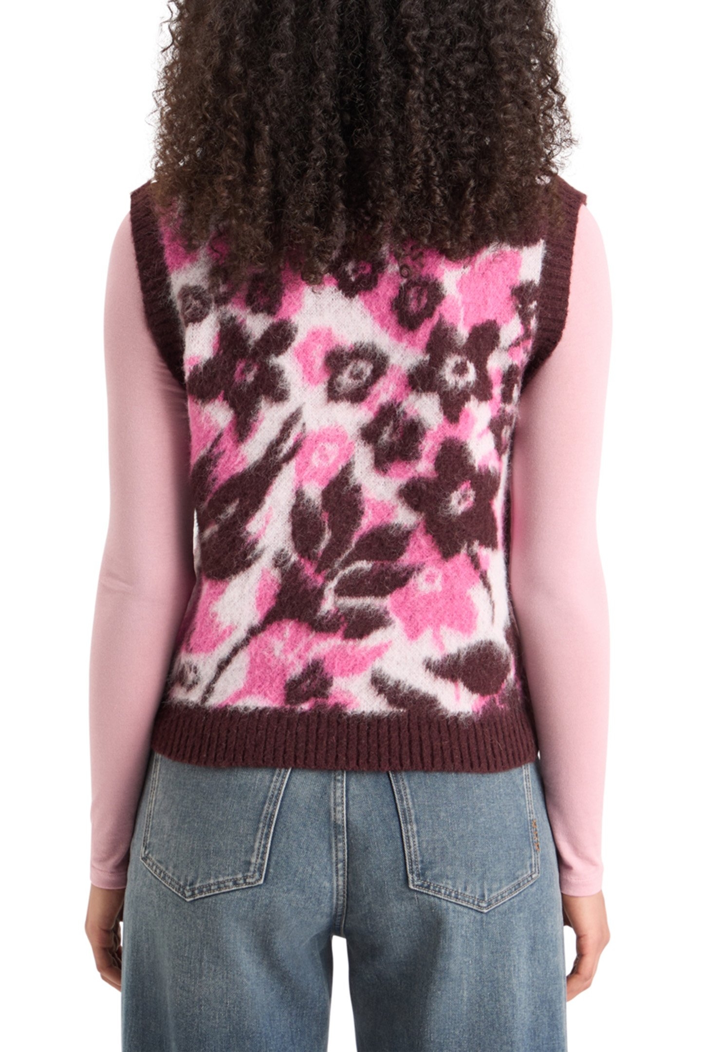 FUZZY V- NECK JACQUARD SPENCER WINTER FLORAL 2