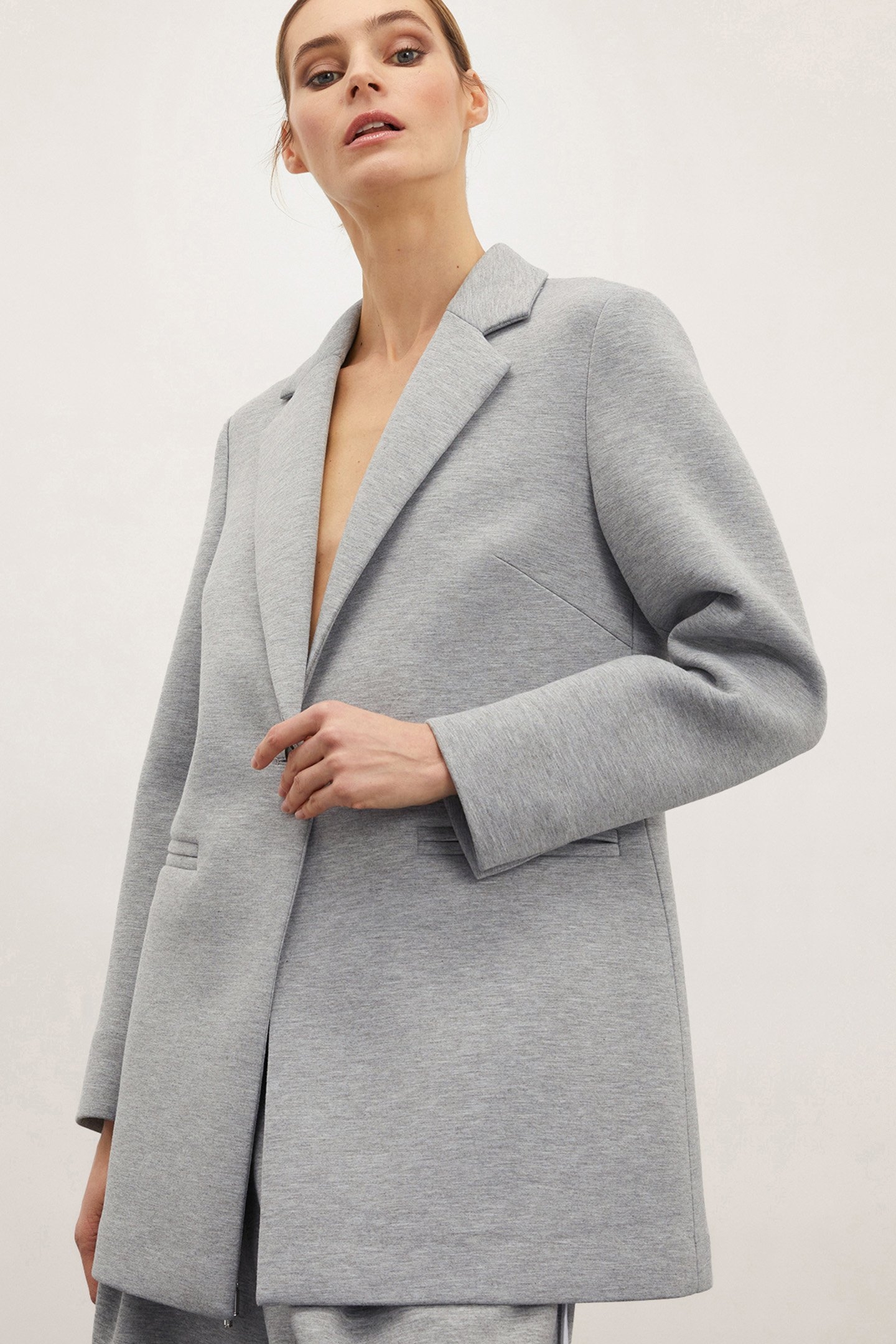 OVERSIZED NEOPRENE EFFECT BLAZER JACKET GREY 5