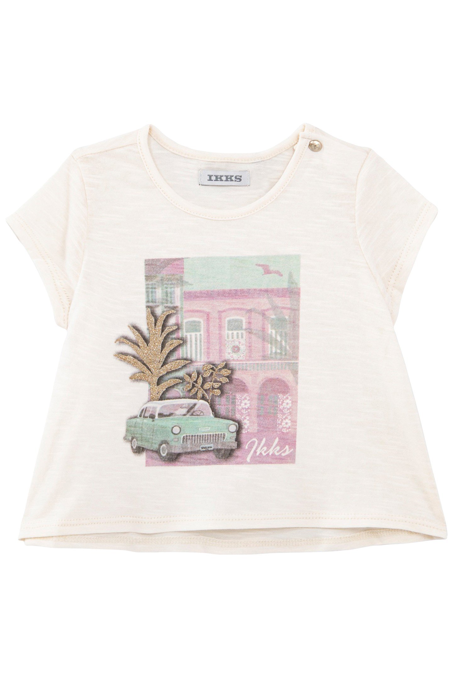BABY GIRLS’ ECRU T-SHIRT WITH CUBAN CAR & PALM TREE IMAGE 1