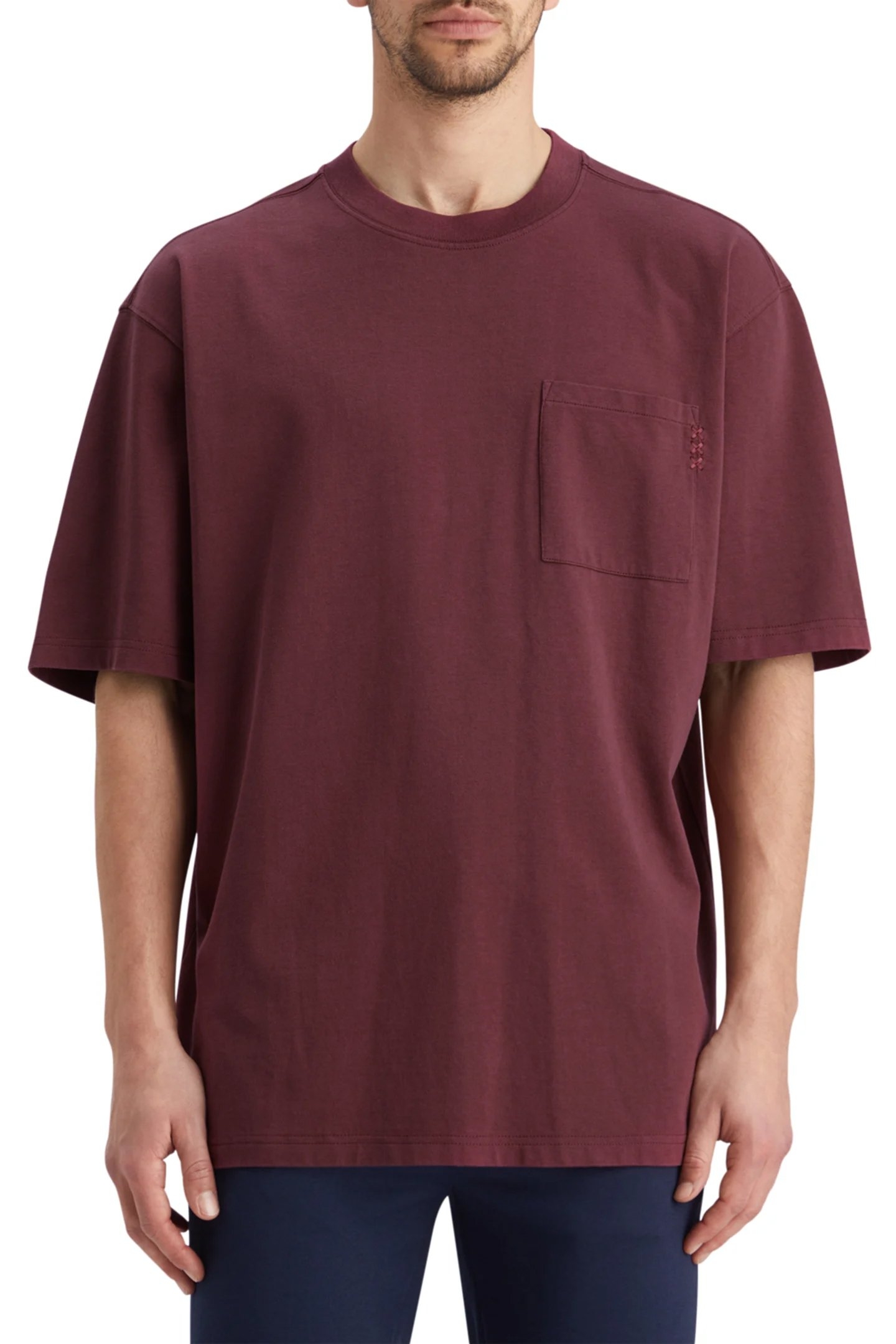 3 CROSSES LOOSE FIT CHEST POCKET T-SHIRT WINE 1