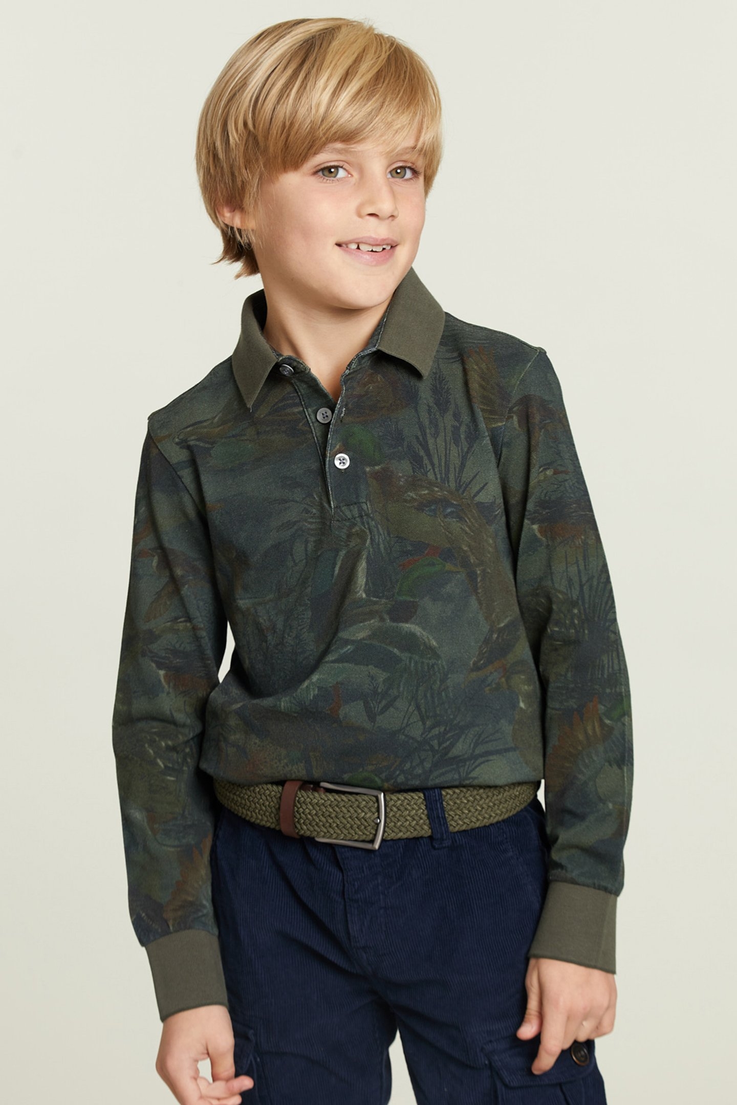 FLORAL POLO LONG SLEEVES KHAKI 1