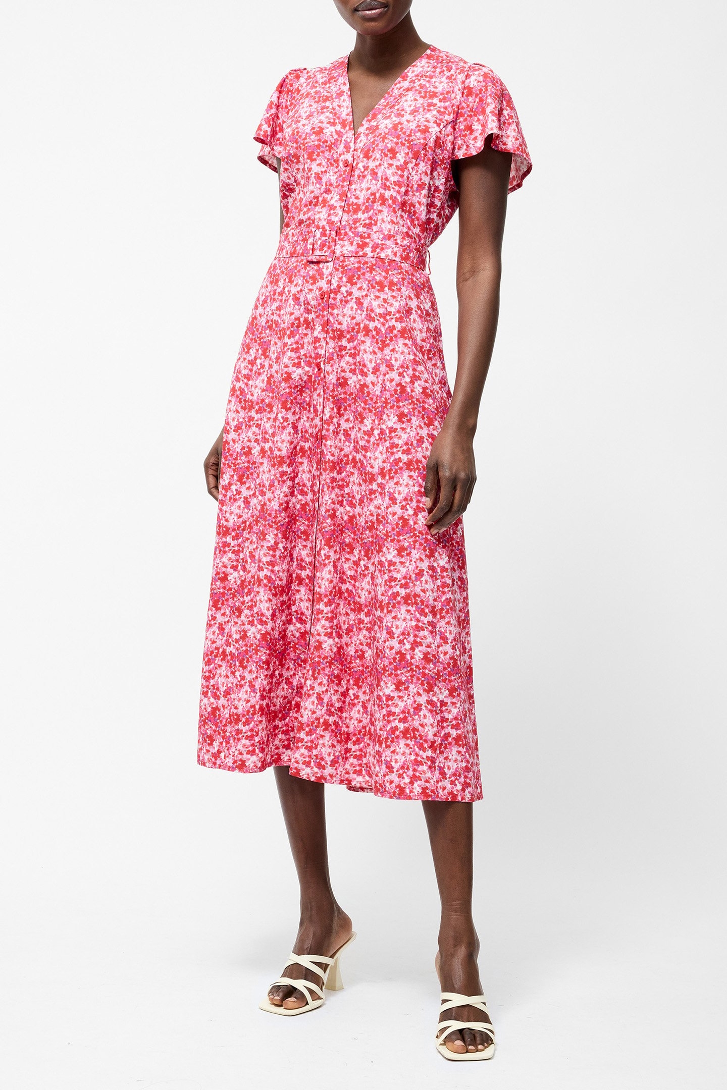 CASS BELTED MIDI DRESS RED MULTI 1