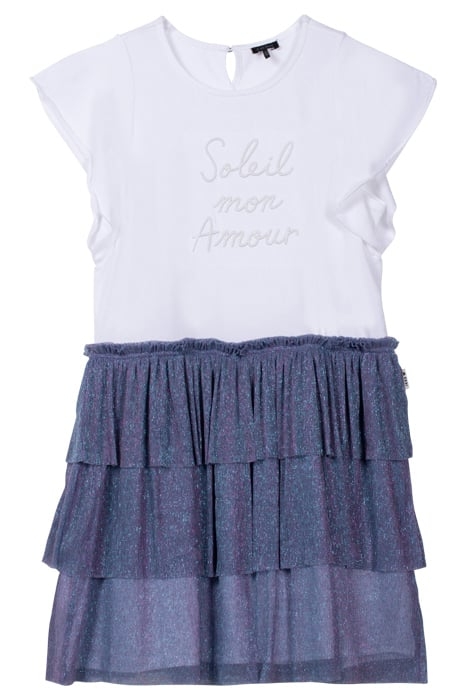 WHITE BI-MATERIAL DRESS WITH SEQUINED TULLE FOR GIRLS 1