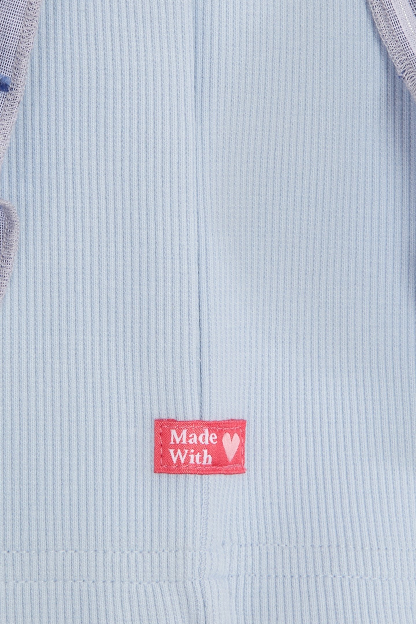 S&S GIRLS DENIM GROUP Y/D RIB RUFFLE FASHION TOP LT BLUE/PAS 3