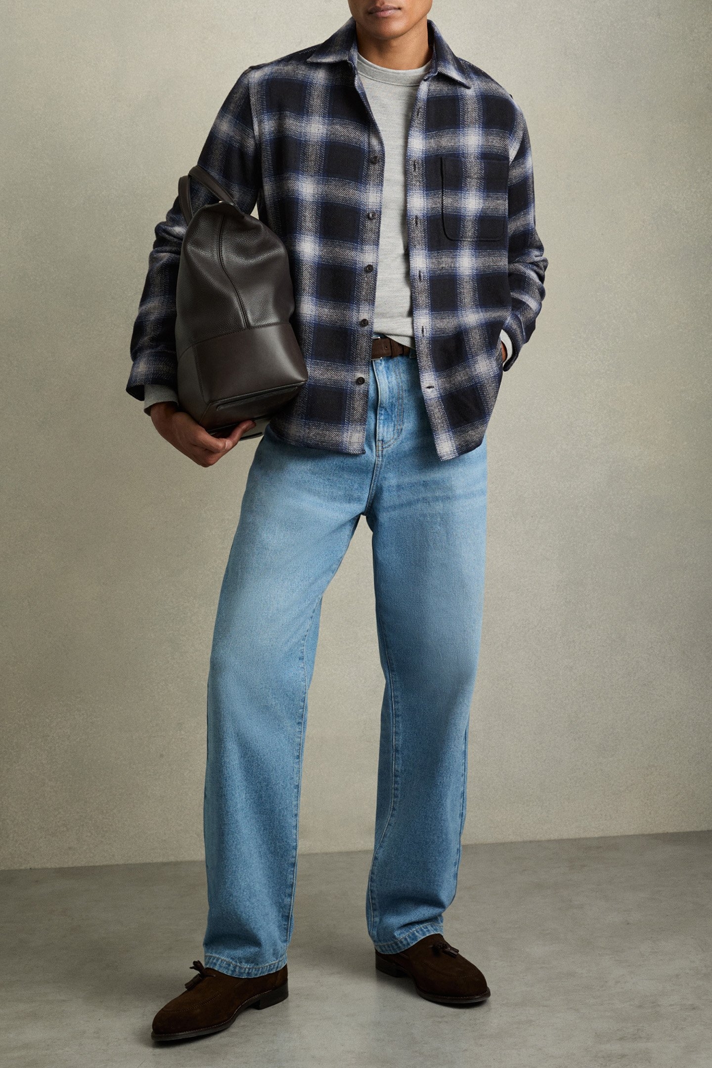 CROSBY LS WOOL CHECK PATCH POCKET OVERSHIRT NAVY MULTI 2