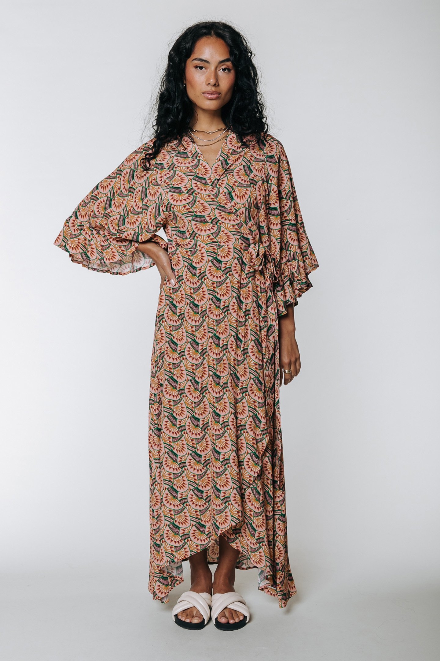 ALICE GRAPHIC FAN MAXI WRAP DRESS OLD PINK 1