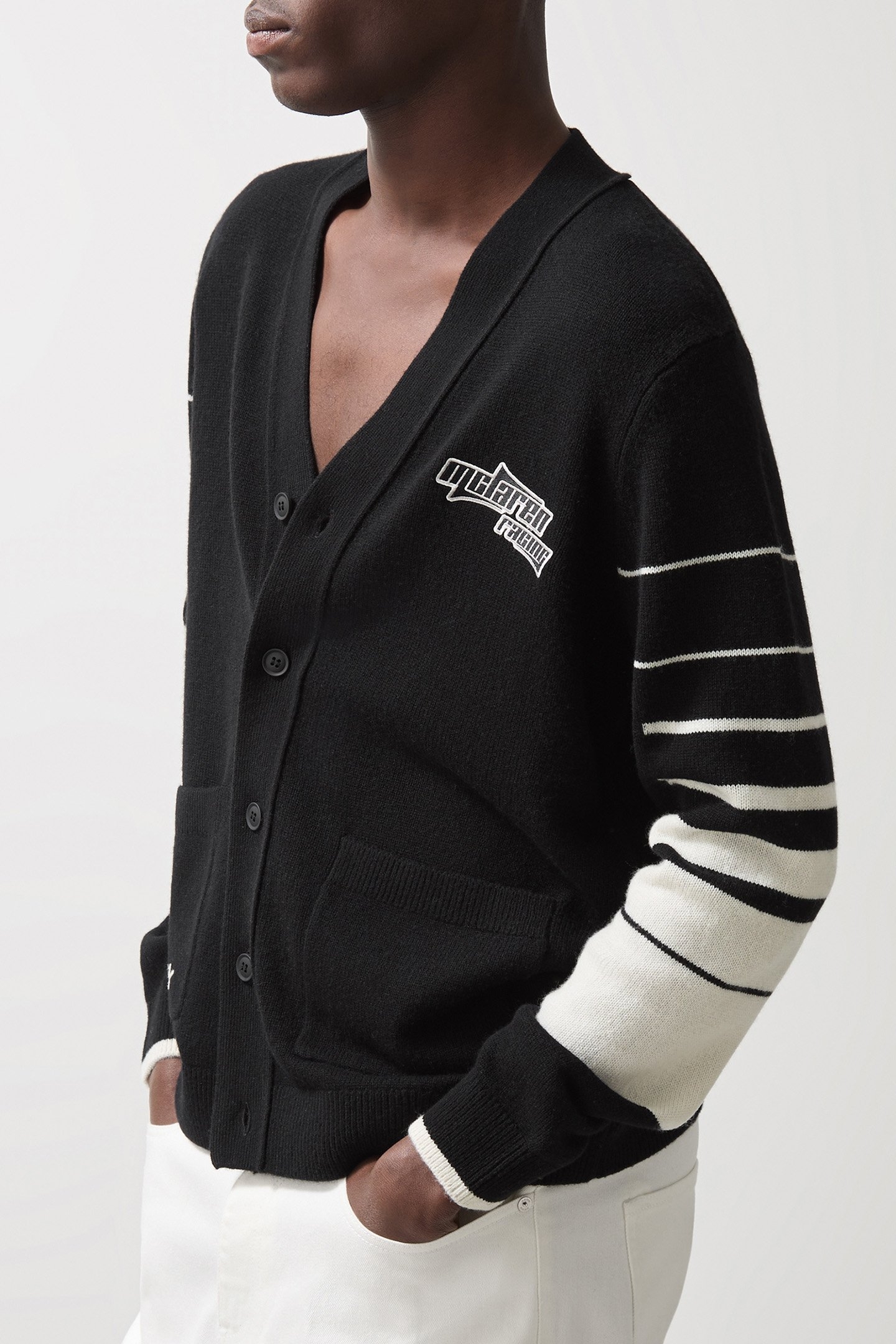 BLARE LS MCLAREN RACING EMBROIDERED VARSITY CARDIGAN BLACK 4