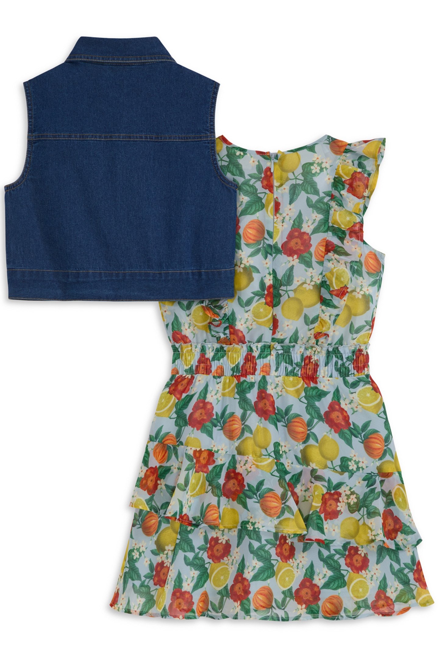 BIG GIRLS S&S DRESS & VEST SET SKY/PEWTER 2