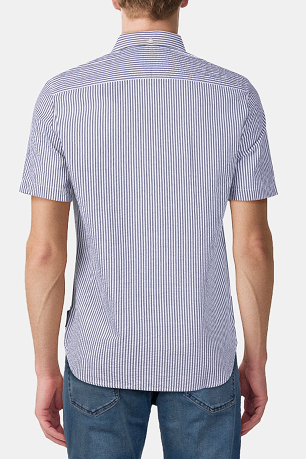 SEERSUCKER POCKET STRIPE SHORT SLEEVE SHIRT MARINE 2