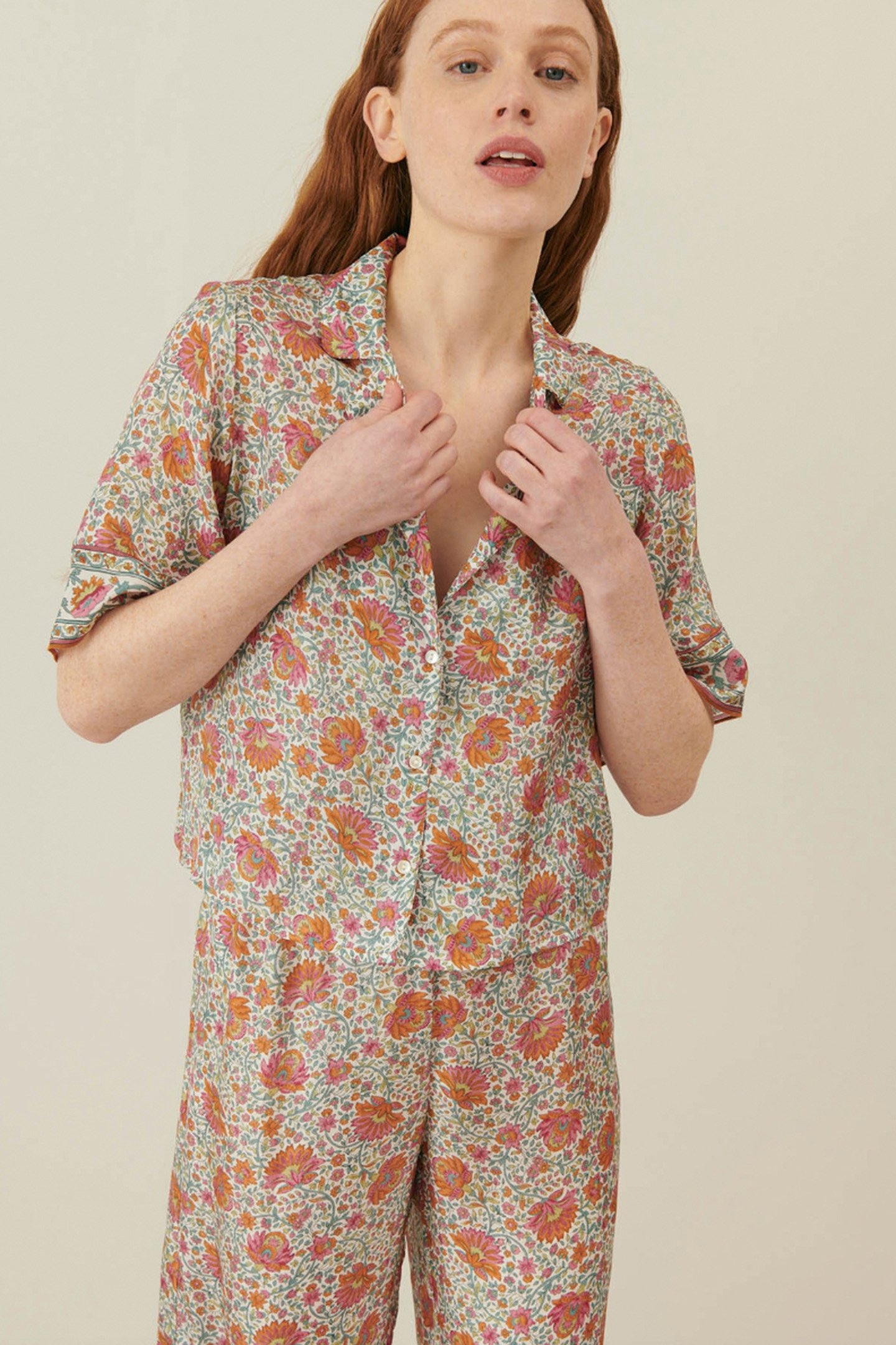 PAJAMAS TOP LOULOU IVORY WINTER GARDEN 1